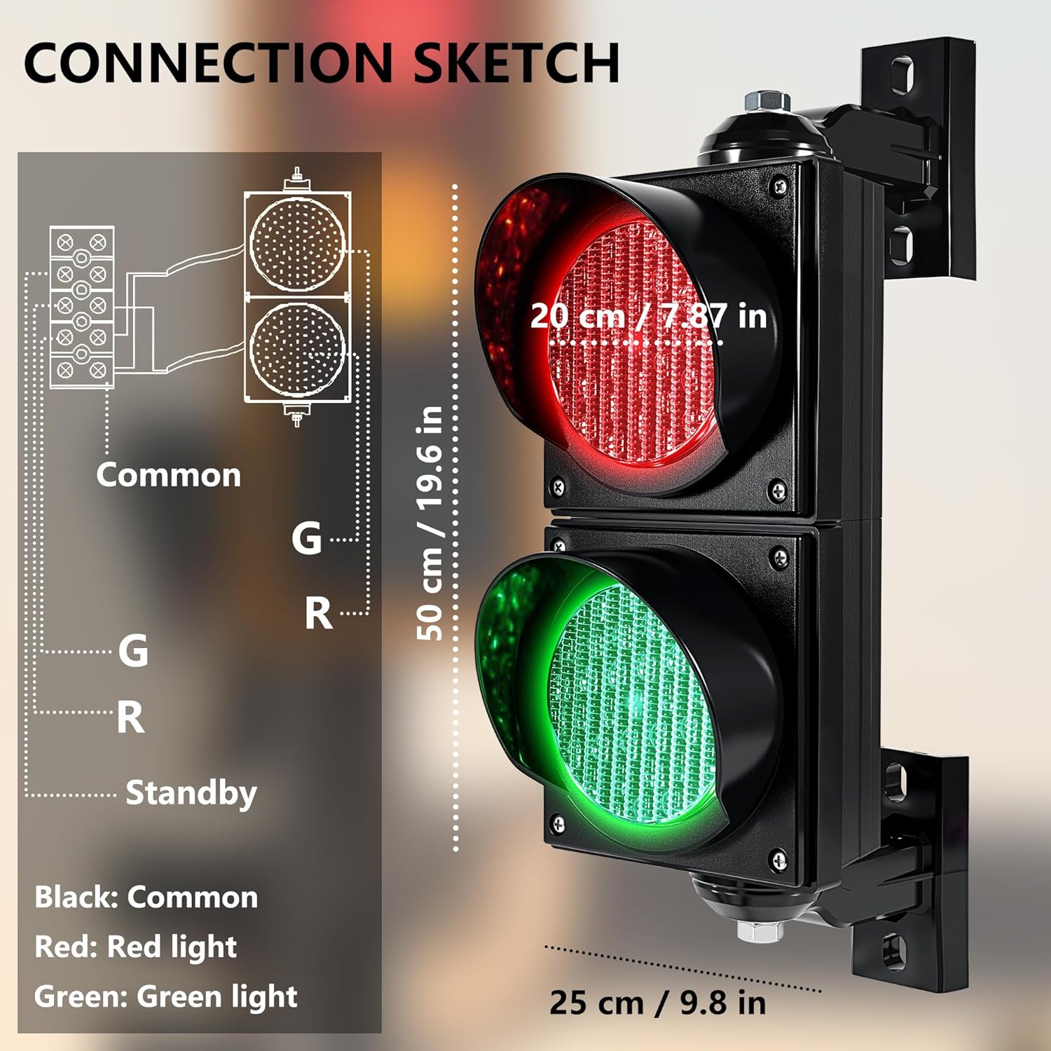 Red/Green 200mm/8in Traffic Light, PC Housing Waterproof Outdoor LED Traffic Light Lamp, Industrial Stop and Go Lights Cobweb Lens Safety Lights (AC85-265V)