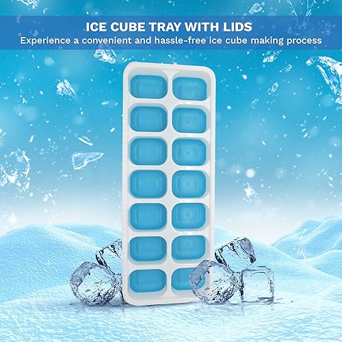 Miniatura 2 de Bandeja para cubitos de hielo con tapa (paquete de 4) apilable y fácil de liberar, con pinza para limpieza, grande para congelador, para whisky,
