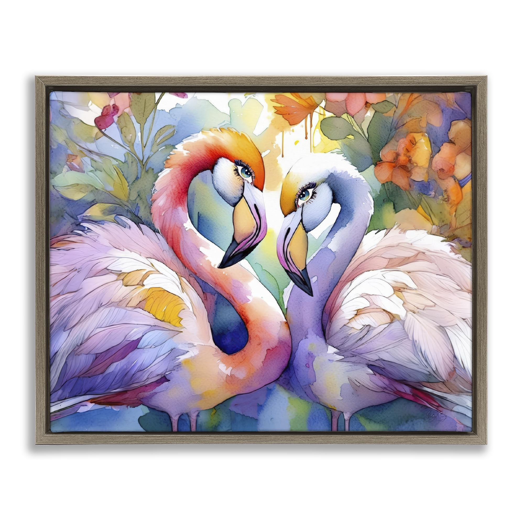 Stupell Industries 'Flamingo Love Pair', Floating Frame Canvas Art, Brown, 21 x 17 Inches, Easy to Hang and Sturdy, Made in USA, by Shelly Craig