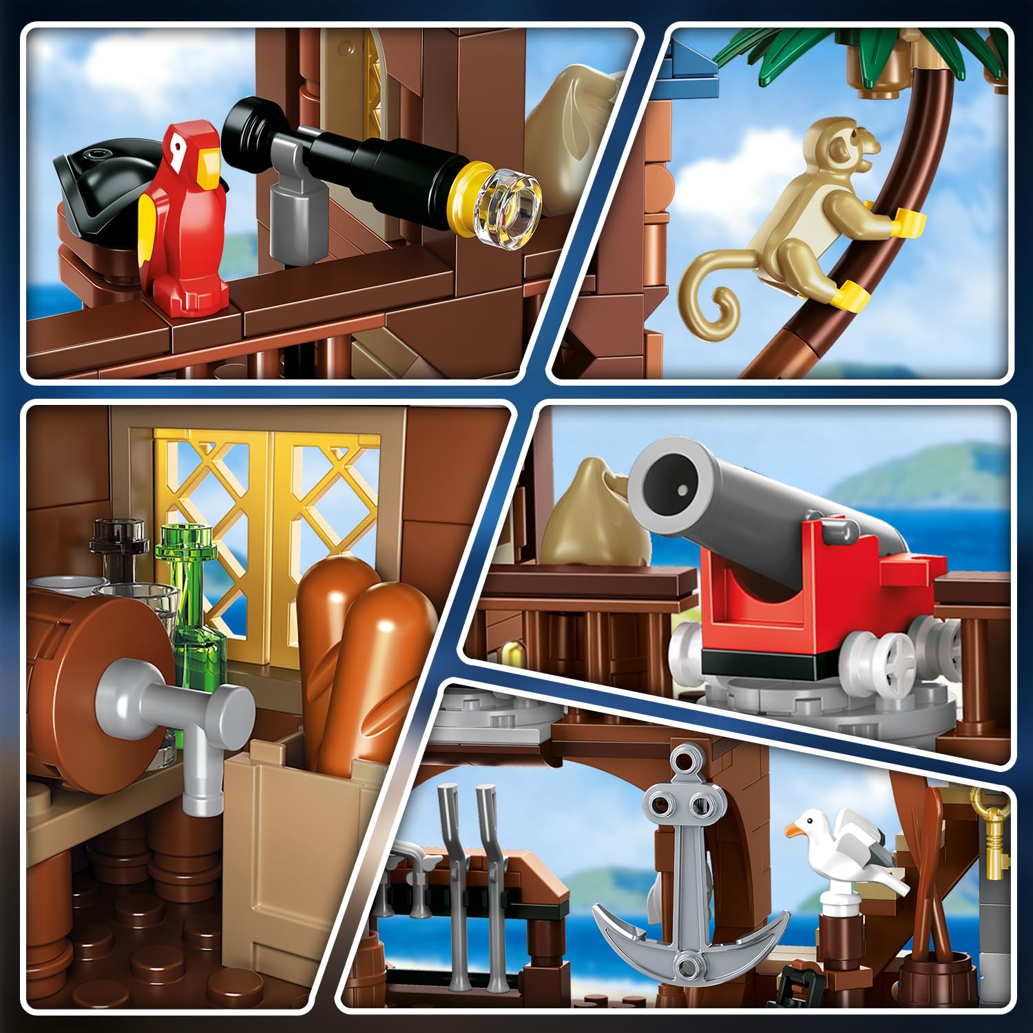 HOGOKIDS Set di costruzioni Porto dei Pirati LED, 3 modalità di visualizzazione, Nave dei Pirati, Giocattolo di costruzione creativo STEM, compleanno per bambini dai 6 ai 12 anni