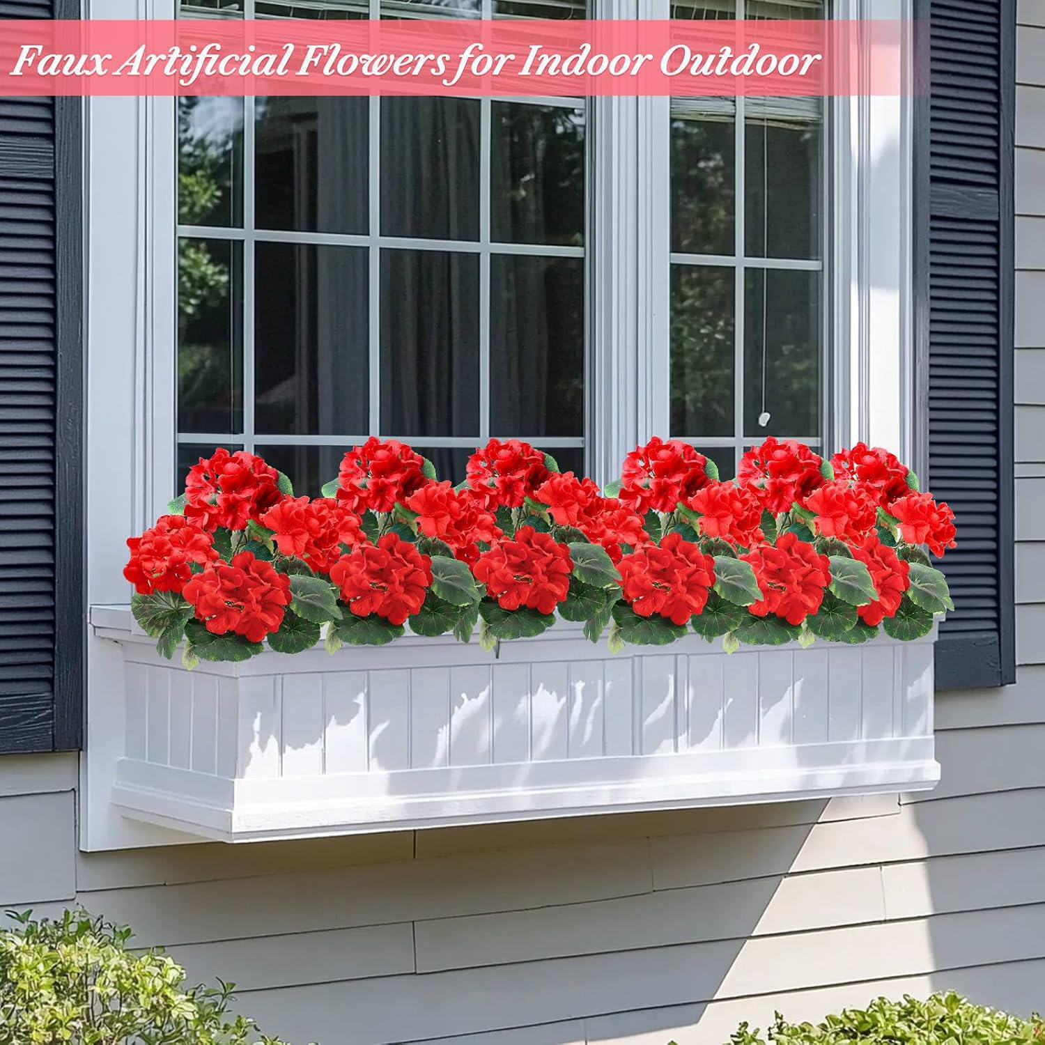 TURNMEON 2 Pack Artificial Geraniums Fake Flowers for Outdoors Summer Decoration, Silk Geraniums Red Flowers UV Resistant Faux Flower Potted Plants for Gardens Farmhouse Indoor Home Table Decor (Red)