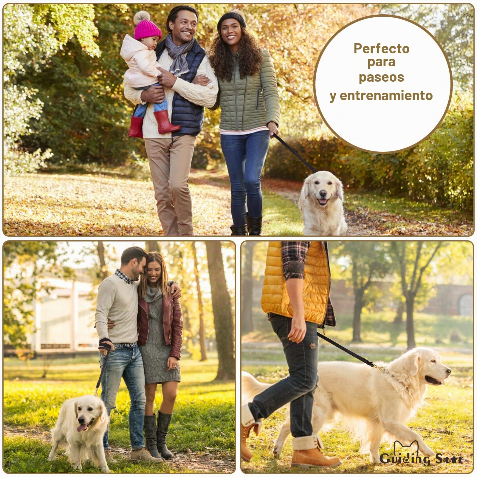 Guiding Star Correa de Cuero Negro para Perro, 6 pies, Suave y Duradera, Hecha a Mano, Correa de Perro de Cuero Trenzado, Resistente y Fuerte, Correa de Entrenamiento para Perros Grandes y medianos