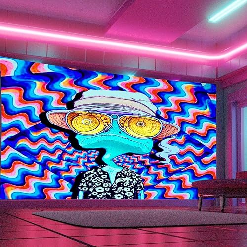 Miniatura 80 de ADDWel Tapiz de calavera de luz negra, tapiz psicodélico negro que brilla en la oscuridad, tapices reactivos a los rayos UV, carteles para colgar