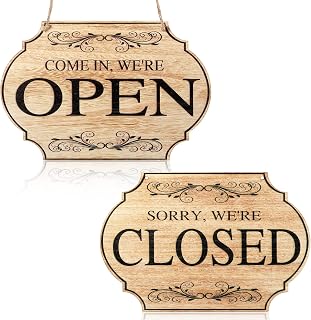 Blulu Double-Sided Wooden Open/Closed Sign for Shops - Rustic 11.8x7.8 Inch Business Door Window Hanger with Rope