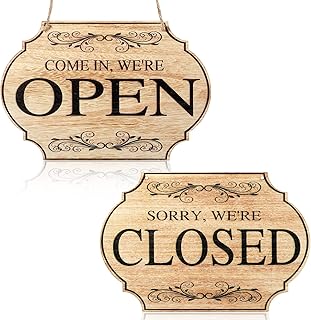 Open and Closed Business Signs Sided Wooden Open Signs with Rope for Coffee Bar Shop Door Window, 11.8 x 7.8 Inch (Wood Color Board, Black Words)