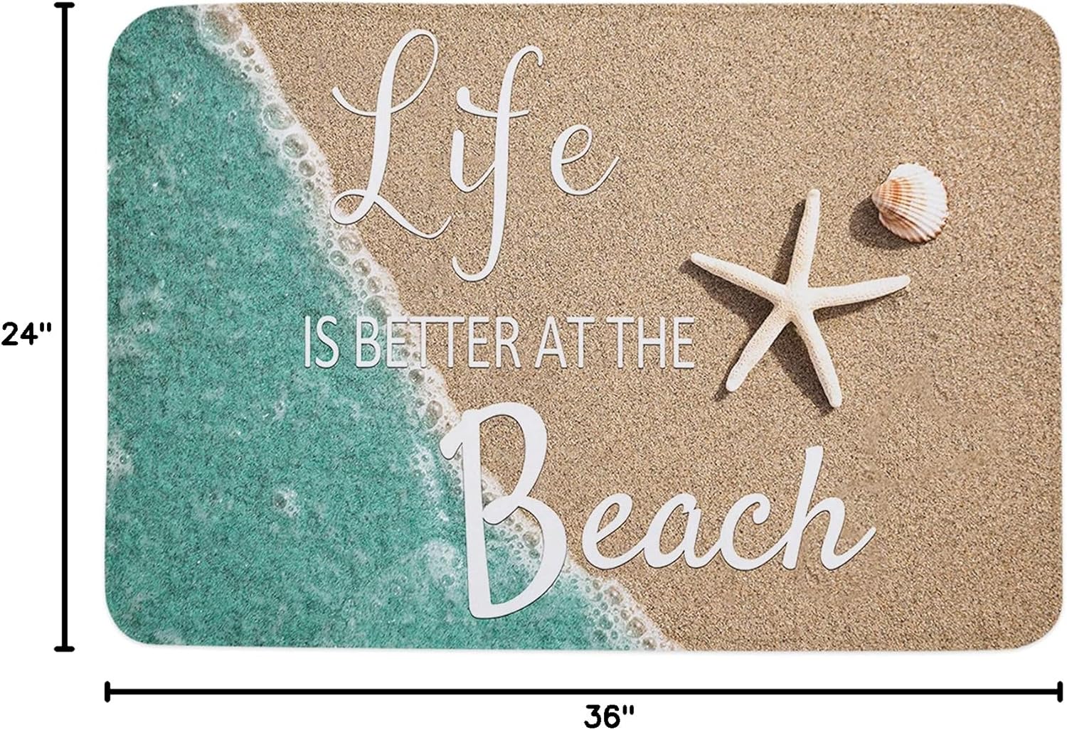Life is Better at The Beach Door Mat Coastal Beach Welcome Mat for Front Door Outdoor Entry, Nautical Doormat Indoor Non Slip Entrance Floor Area Rugs for Home,Kitchen,Bathroom,Porch,Beach House Decor
