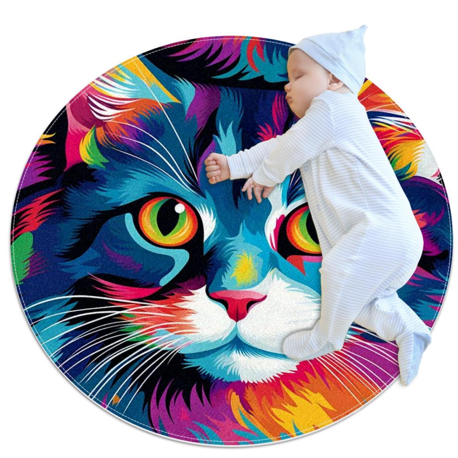 Tapis de salle de bain paon rond 1m antidérapant pour chambre et salon