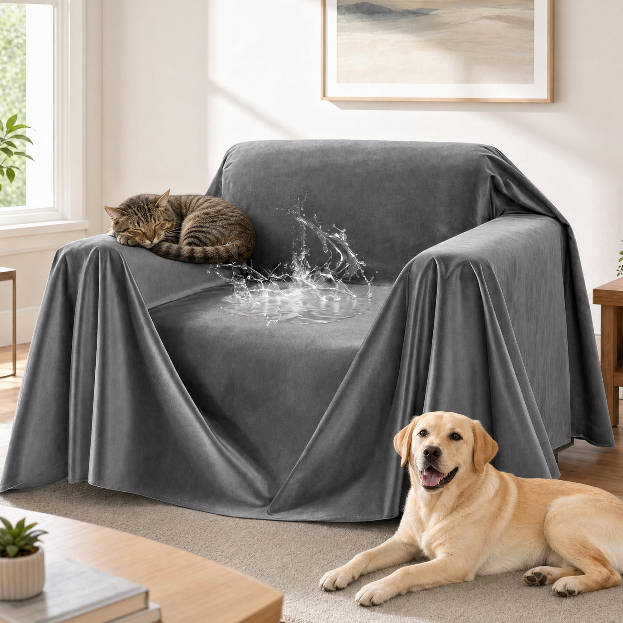 Loiion 1 Seater Sofa Cover, Anti-Scratch Waterproof Grey 260 x 180 cm | Non-Slip Anti-Stain Protector Sofa Cover, Comfortable and Soft, 1 Seater Sofa Cover, Sofa Cover for Cats and Dogs Pets