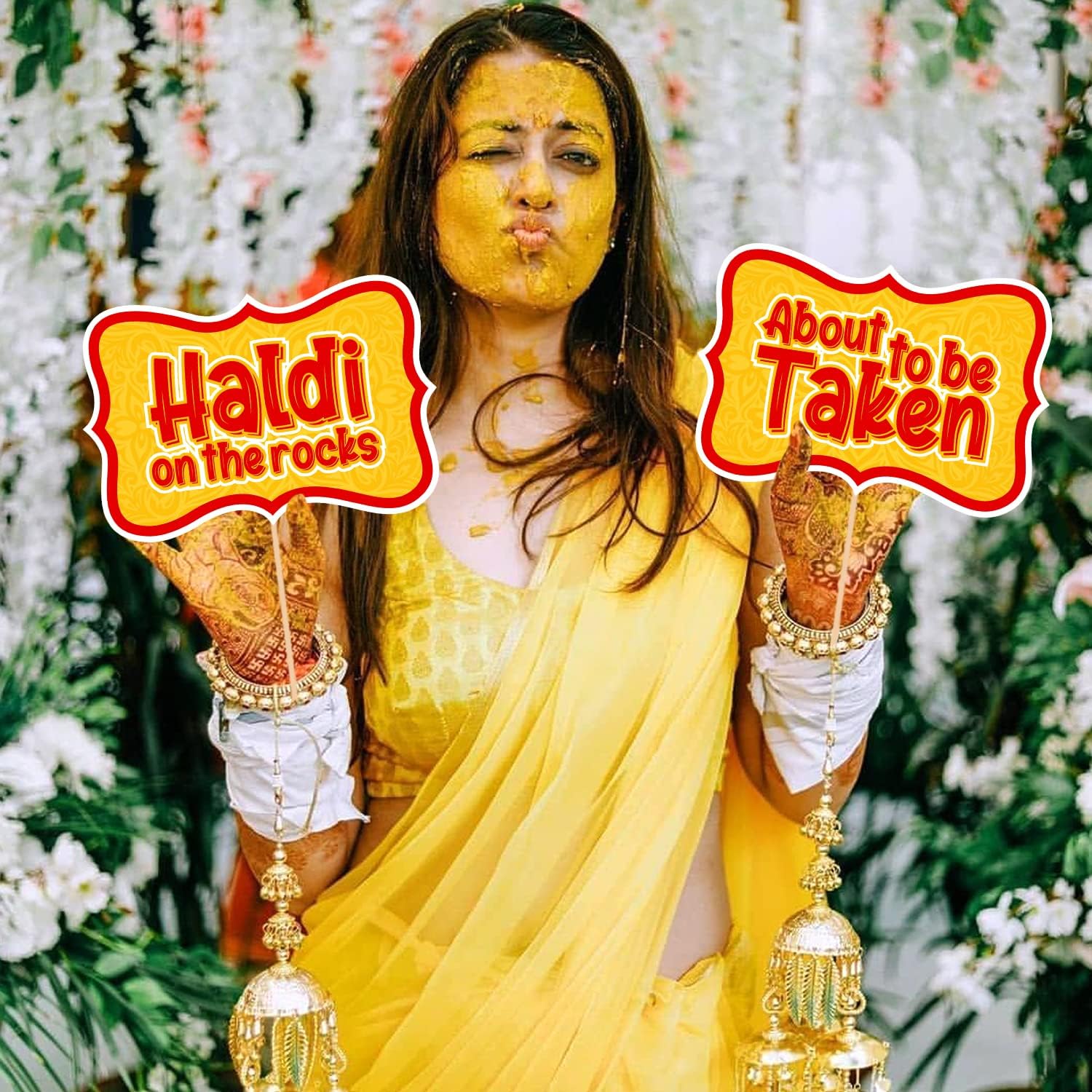 15 Pcs Mehandi Props for Photoshoot,Marriage Props for Wedding,Haldi Props for Bride and Family,Bride to Be Props