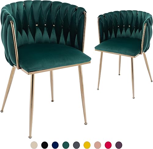 Miniatura 59 de Juego de 2 sillas de comedor de terciopelo, sillas tapizadas tejidas para sala de estar, sillas modernas de cocina y comedor, sillas decorativas de