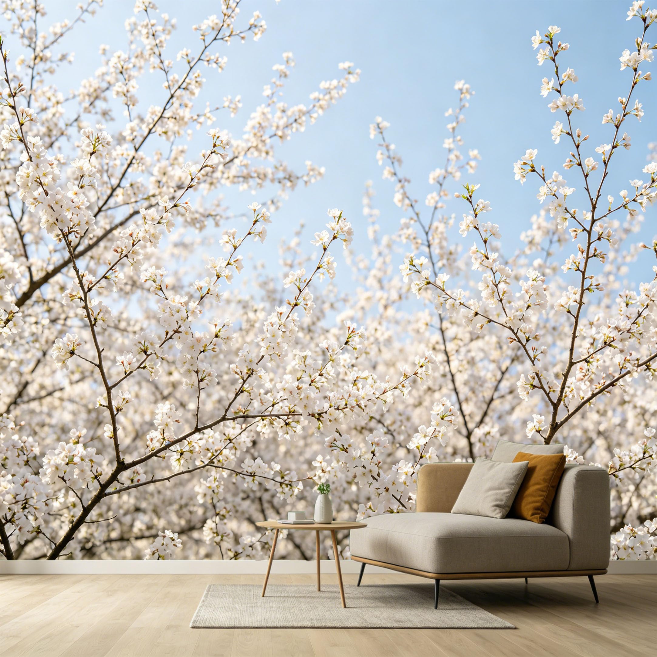 Custom Size Wall Murals Botanical White Cherry Blossom Tree Branches Watercolor Style SelfAdhesive Wall Fabric Removable Large Wallpaper for Photo Living Room