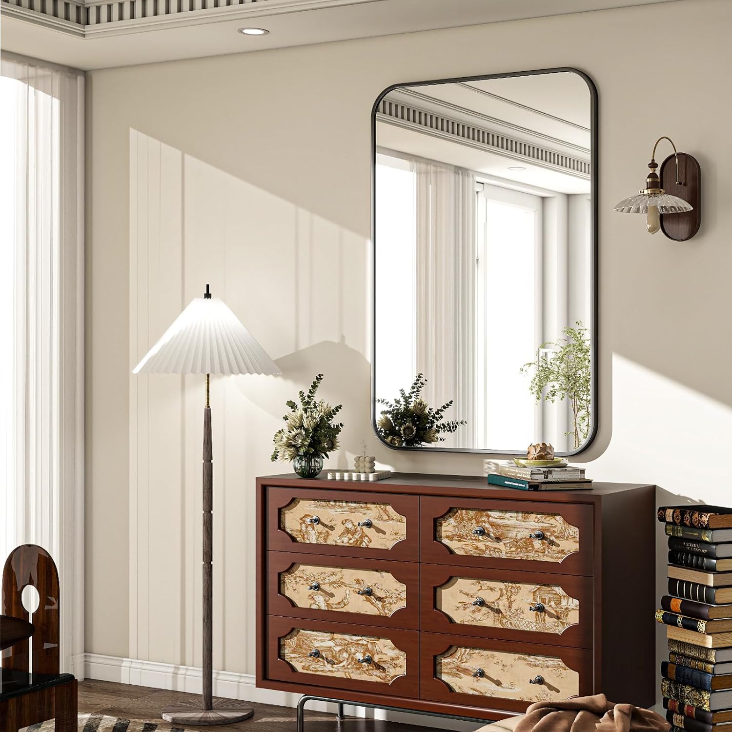 24x36 Inch Bathroom Mirror - Wall Mounted Vanity Mirror with Round Corner Aluminum Alloy Frame, Hanging Horizontally Vertically for Living Room, Bedroom, Hallway as Home Decor, Black