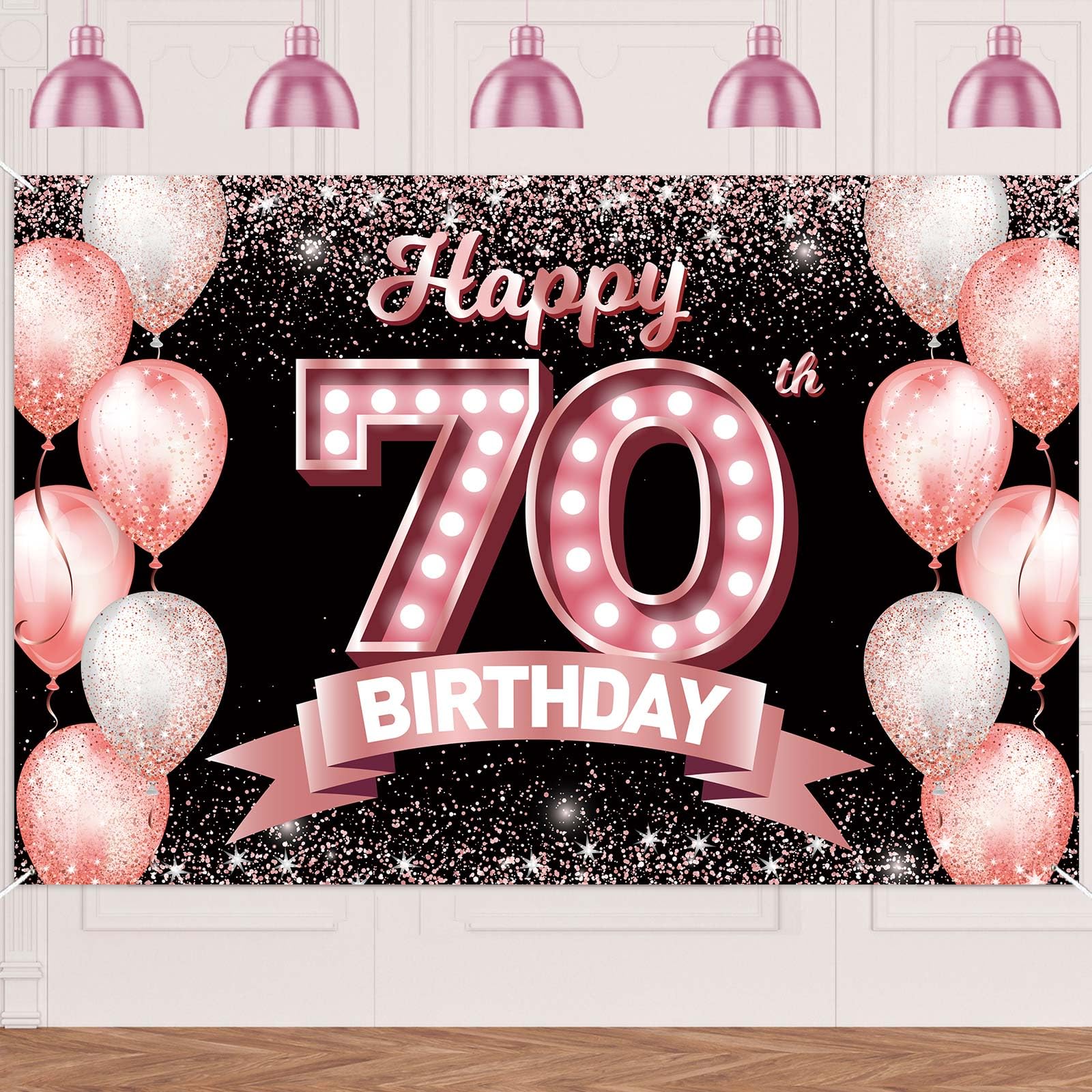 Happy 70th Birthday Rose Gold Banner Backdrop Cheers to 70 Years Old Confetti Balloons Theme Decor Decorations for Women 70 Years Old Pink Birthday