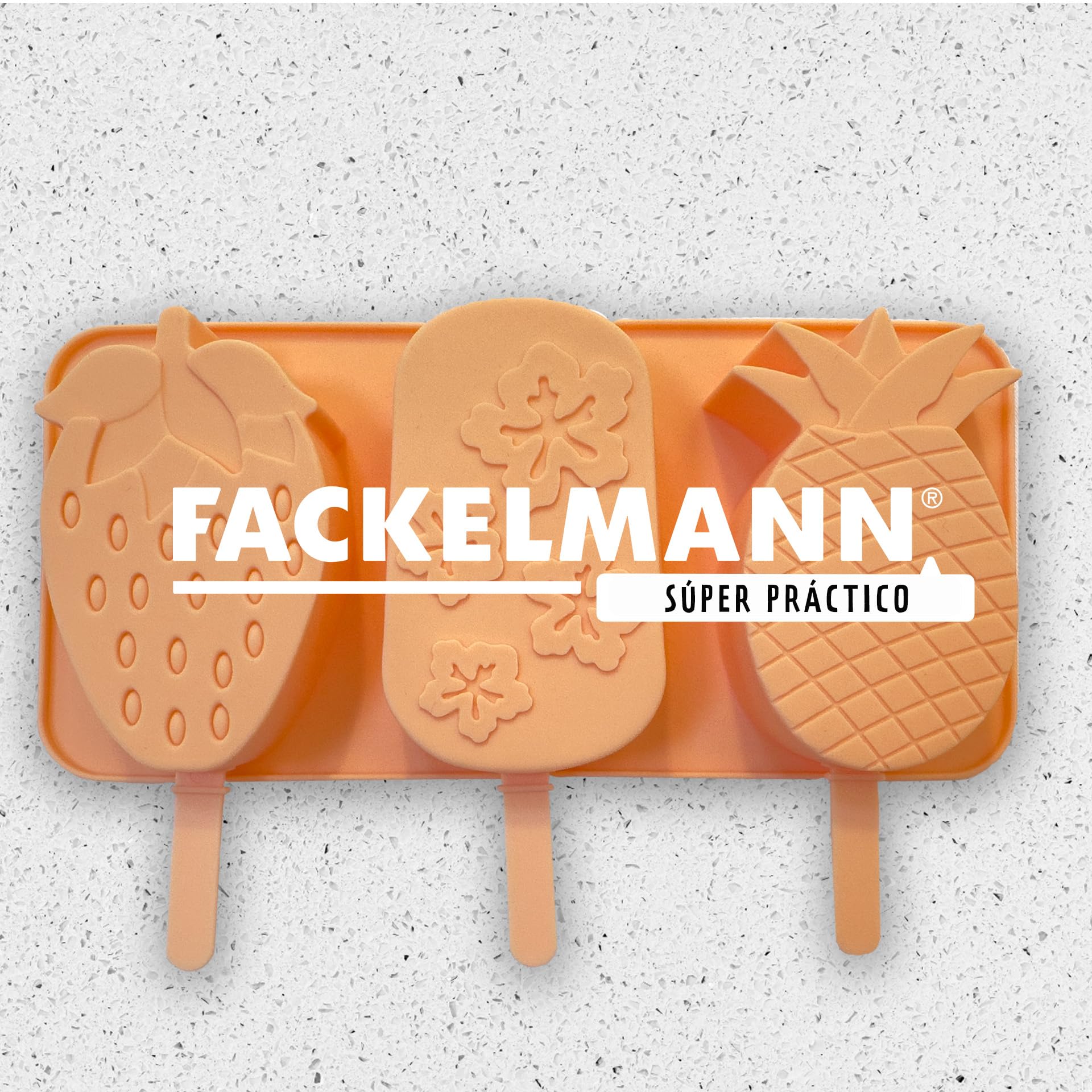 Fackelmann Molde de Silicona para Helados, Heladera de Silicona, Reutilizable, Soporta Temperaturas entre -40ºC y 230ºC, Apto para Horno y Congelador, Apto para Lavavajillas, Naranja Pastel, 1 ud.