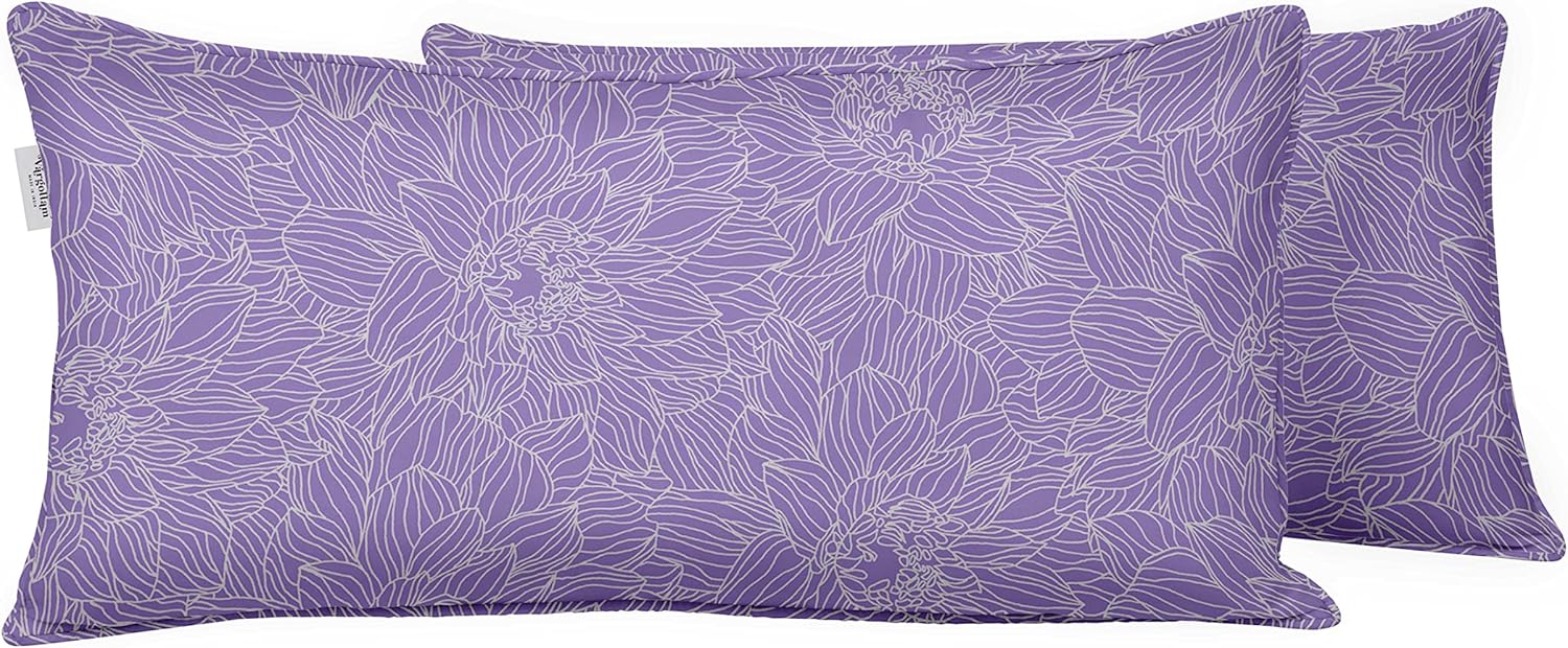 Indoor/Outdoor Polyester Fabric Lumbar Pillow Cover, All-Weather Waterproof Rectangular Cushion Case for Patio Furniture, 12 x 24 Set of 2 - Tropical-18