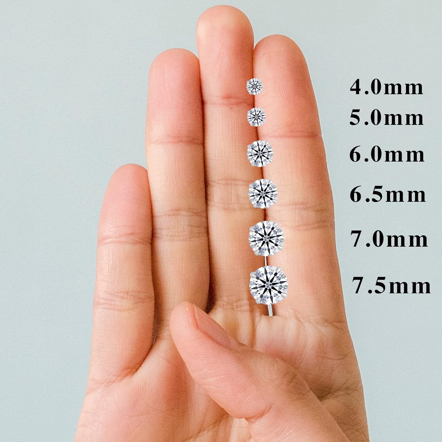 Moissanite Stud Earrings, 0.5ct-3ct D color VVS1 Clarity Round Brilliant Heart & Arrow Moissanite 14K White Gold Plated 925 Sterling Silver Simulated Diamond Earrings