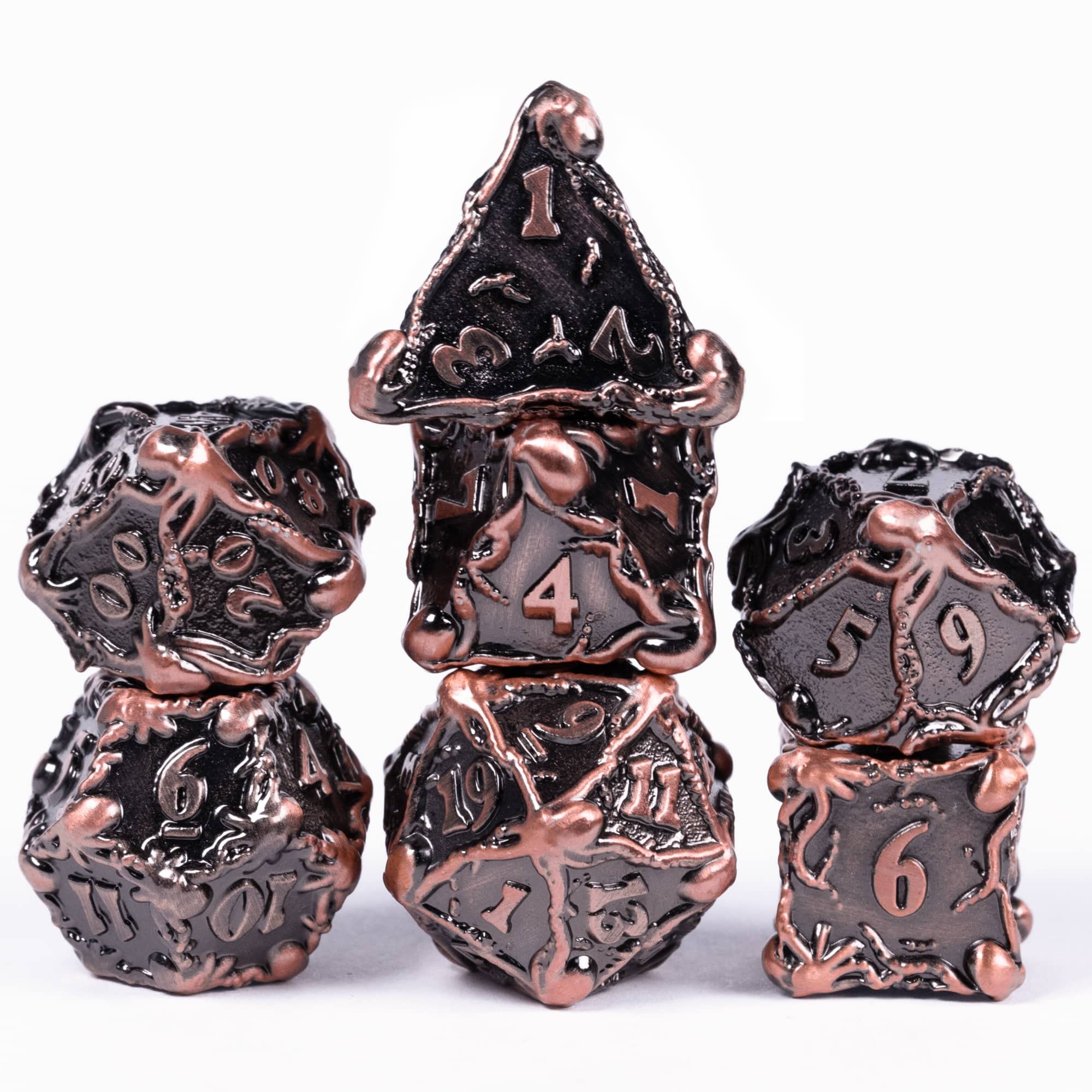 UDIXIDND Metal Dice Set Solid Octopus, D&D Dice Metal for Role Playing Games, Polyhedral RPG Metal Dice for Dungeons and Dragons with Leather Dice Bag(Ancient Copper)