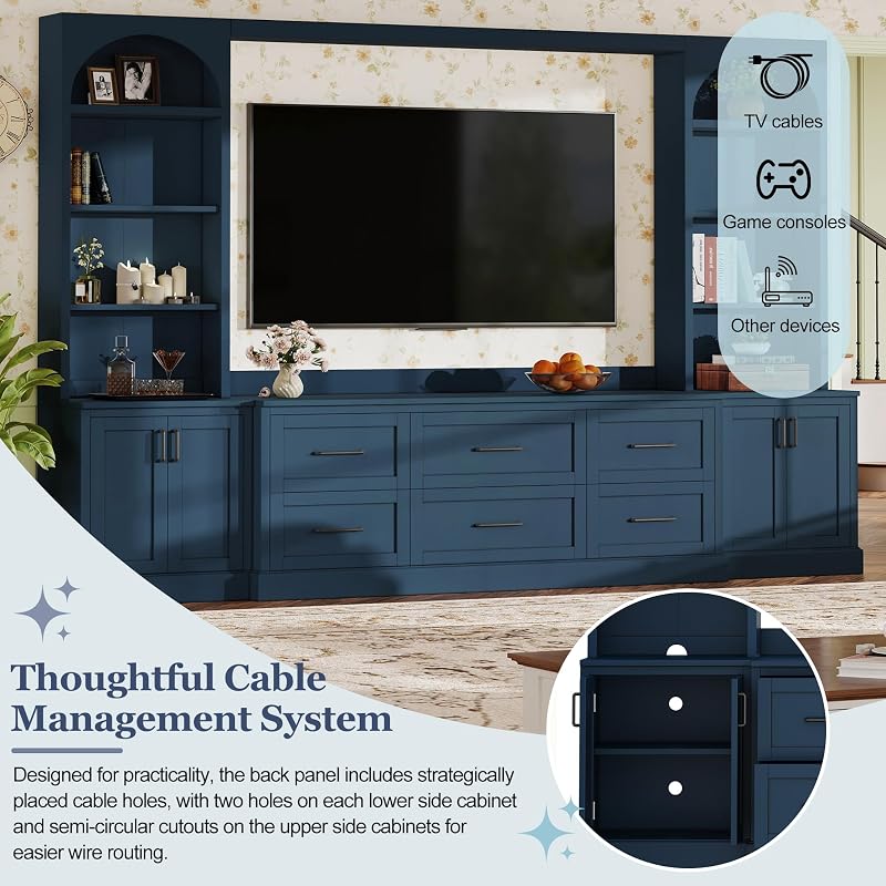 LUMISOL 4-Piece Entertainment Center Wall Unit for TVs up to 70", Blue image 6