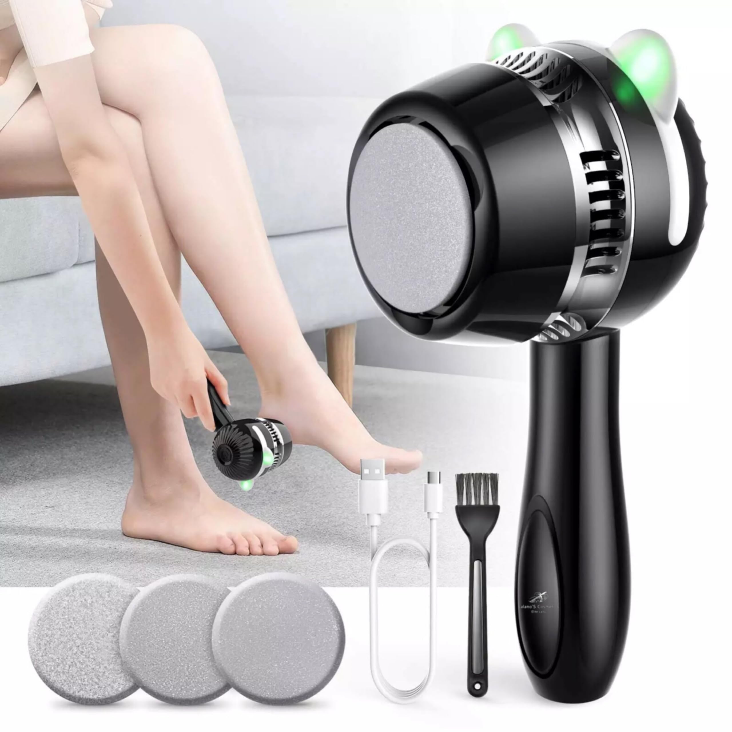 Lalano’S Cosmetics Elektrischer Hornhautentferner mit Vakuumsystem – 3 Schleifscheiben, 3 Geschwindigkeiten, Akku, Pediküre für weiche, gepflegte Füße