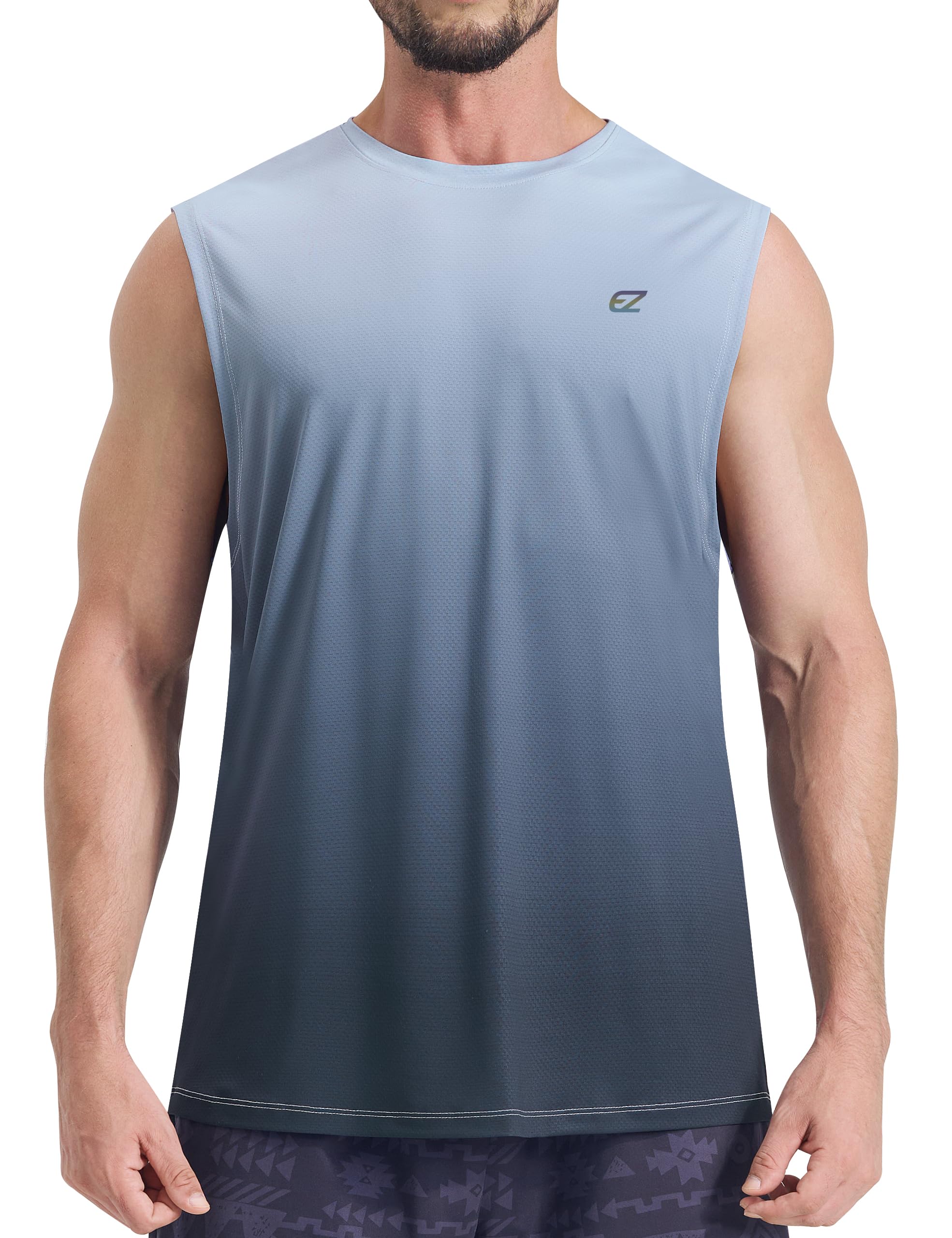 EZRUN Men's Workout Sleeveless Shirts UPF 50+ Summer Beach Swim Shirt Quick Dry Gym Muscle Fitness Running Tank Tops