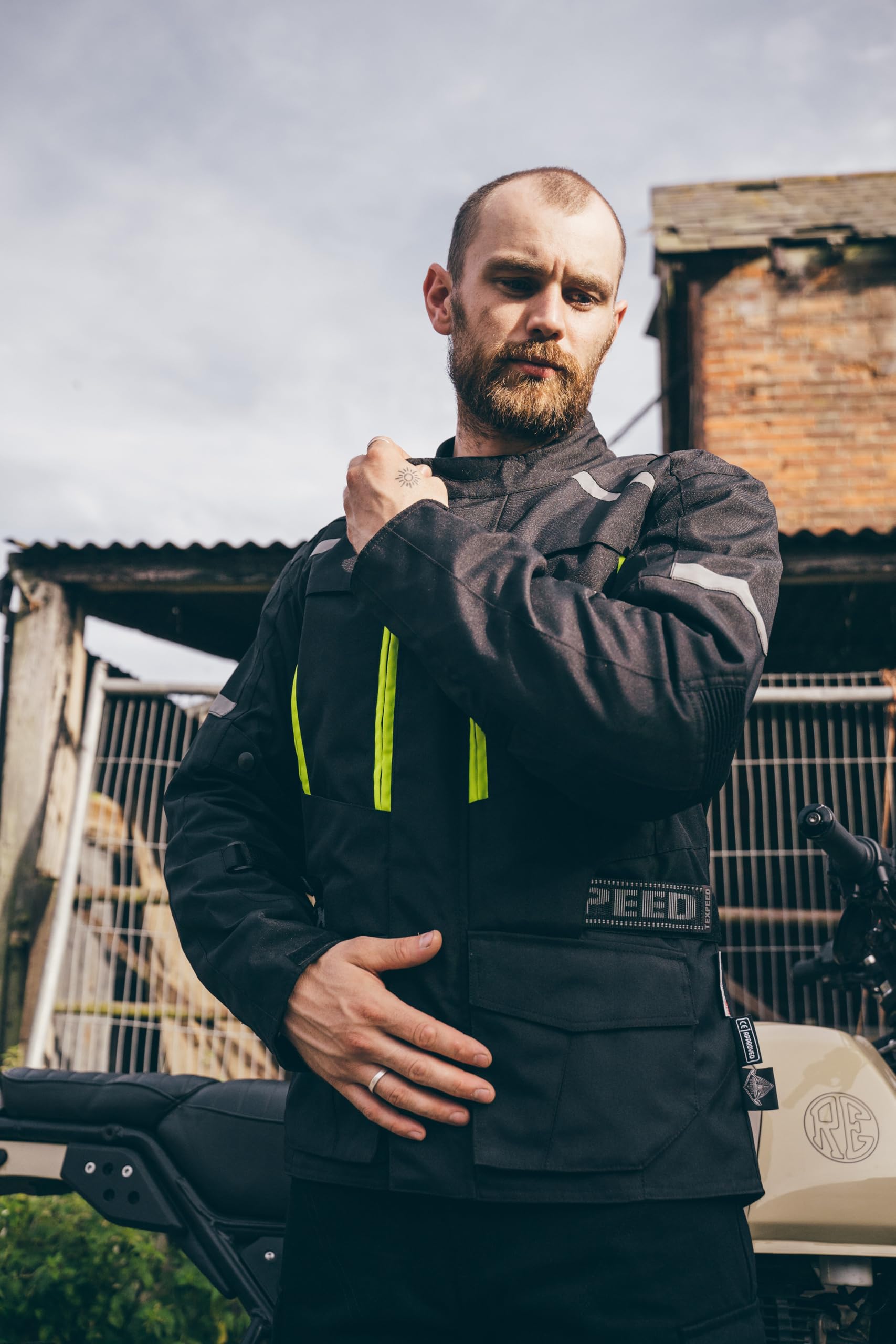 Texpeed Męska kurtka motocyklowa wodoodporna z tkaniny Cordura z ochraniaczami motocyklowymi (EN 1621-1) – Czarna (M)