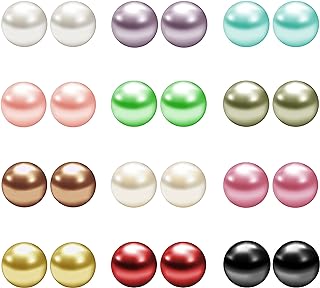 Faux Pearl & Stainless Steel Ball Stud Set, 12 Pairs