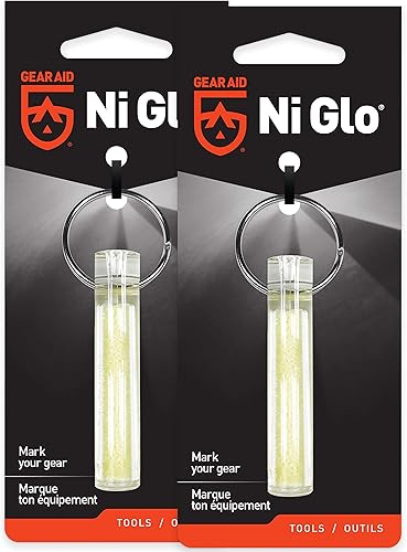 GEAR AID Ni Glo 2” UV Rechargeable Glowing Keychain, Glow-in-the-Dark Accessory for Keys, Camping and Outdoor Gear