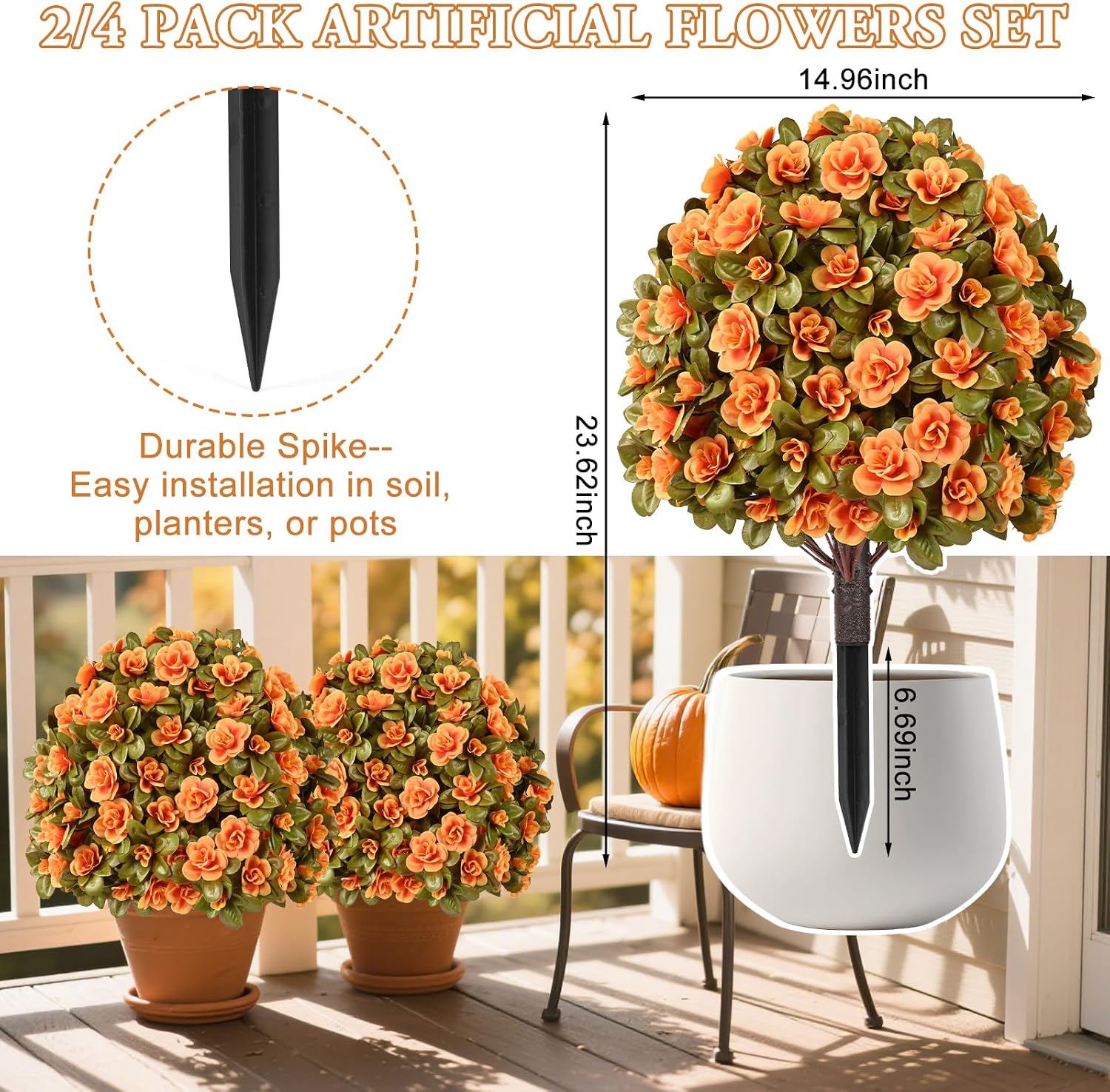 Waipfaru Artificial Mums for Outdoors, Fake Bushes Topiary Ball Fall Decor