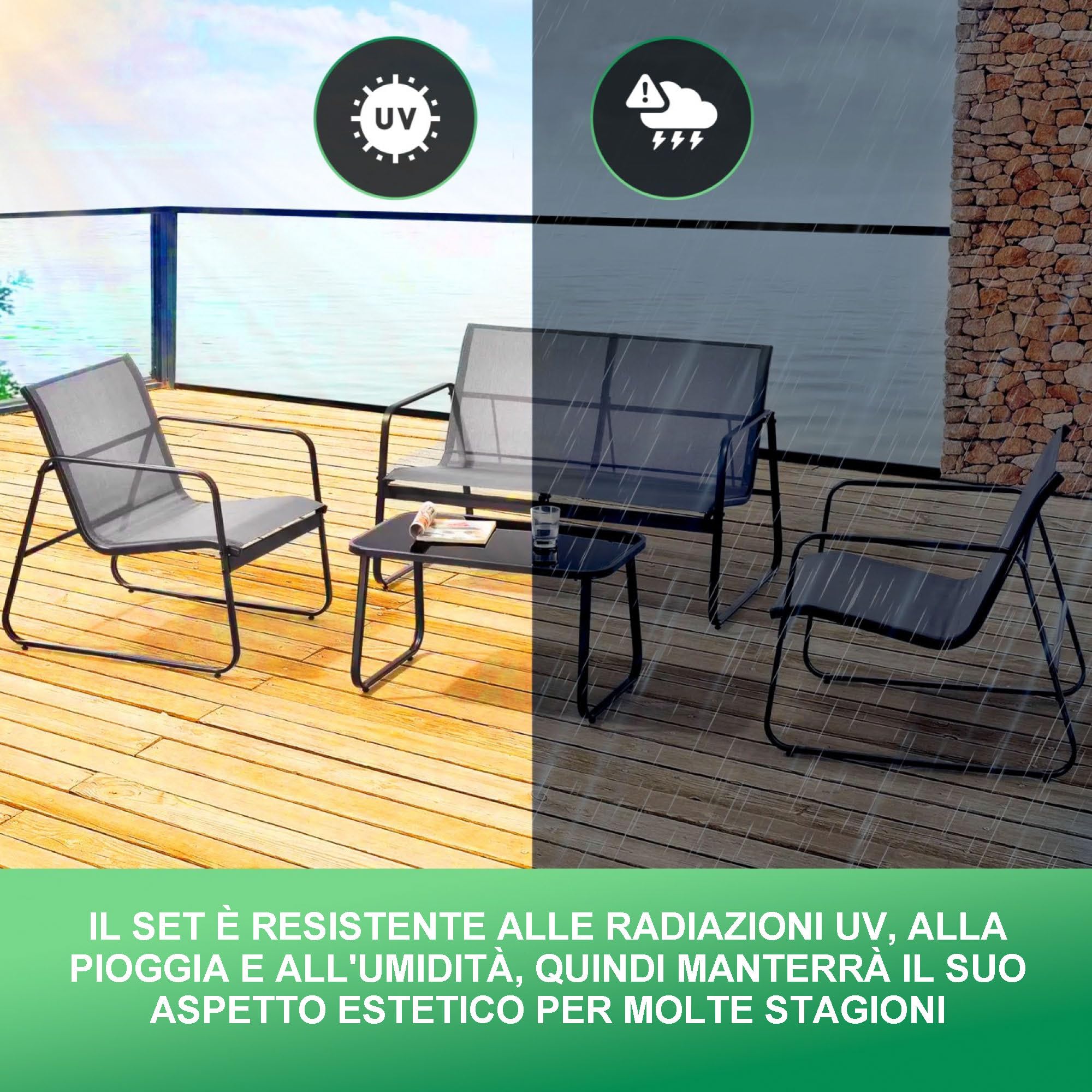 EXTRALINK Set di Mobili da Giardino – Set di mobili da balcone resistente alle intemperie, con divano a 2 posti, 2 sedie e tavolo, robusto telaio in acciaio e tessuto resistente ai raggi UV