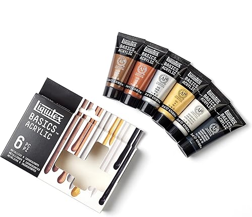 Miniatura 12 de Liquitex BASICS - Juego de pintura acrílica de 6 tubos, 0.74 onzas, metálico e iridiscente