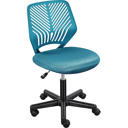 Yaheetech Students Cute Desk Chair Low-Back Armless Study Chair w/Lumbar Support Adjustable Swivel Chair in Home Bedroom School, Turquoise