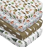 4 Pack Woodland Forest Animals Wood Neutral Unisex Fitted Baby Crib Sheets Set for Baby Boys or Girls (Cartoon Fox, 52 * 28)