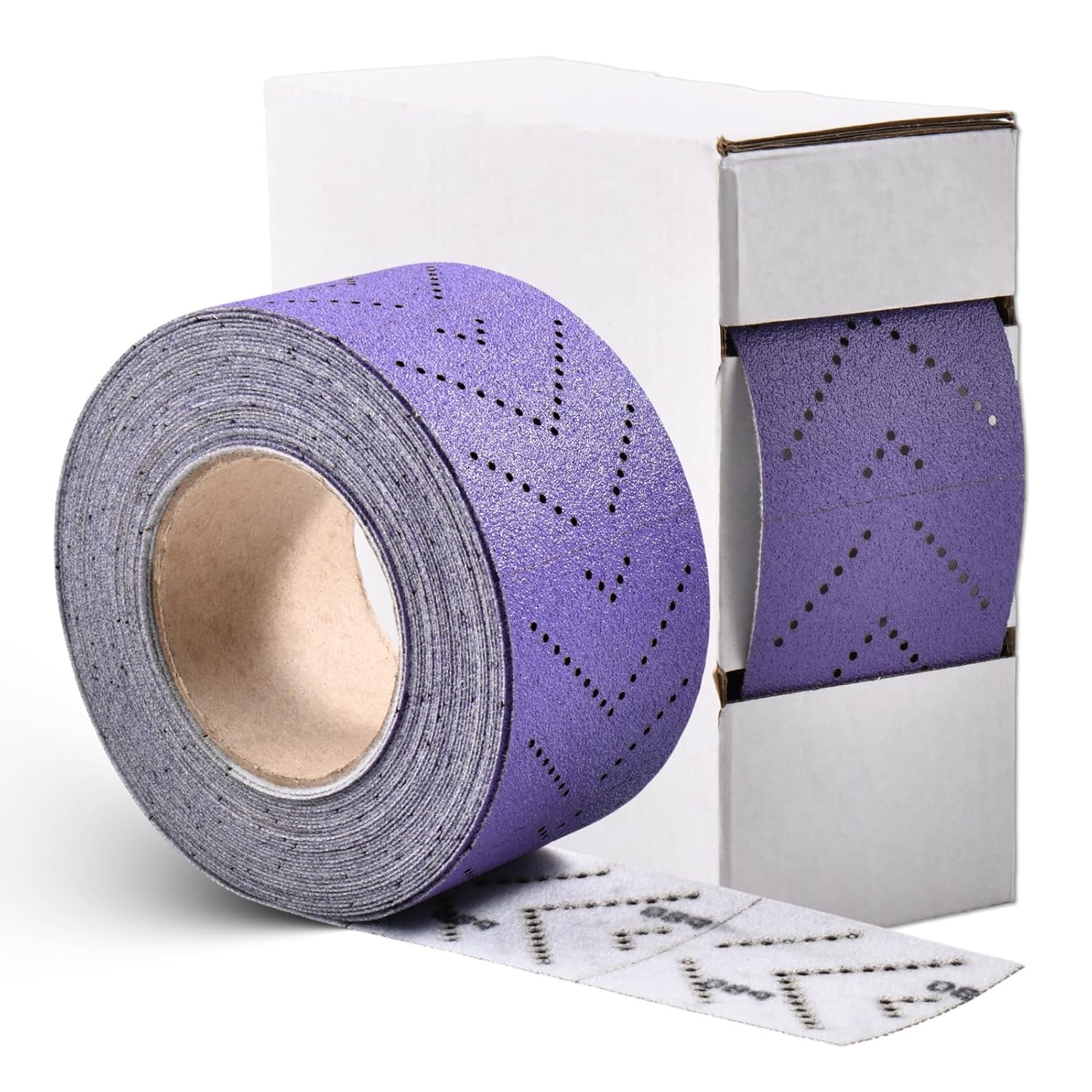 Purple Ceramic 80 Grit Sandpaper Roll, 70mm Multi-Hole Dustless Abrasive Roll, 12m Hook and Loop Continuous Rolls for Automotive, Wood, Metal Sanding, Body Repair and Paint Preparatio