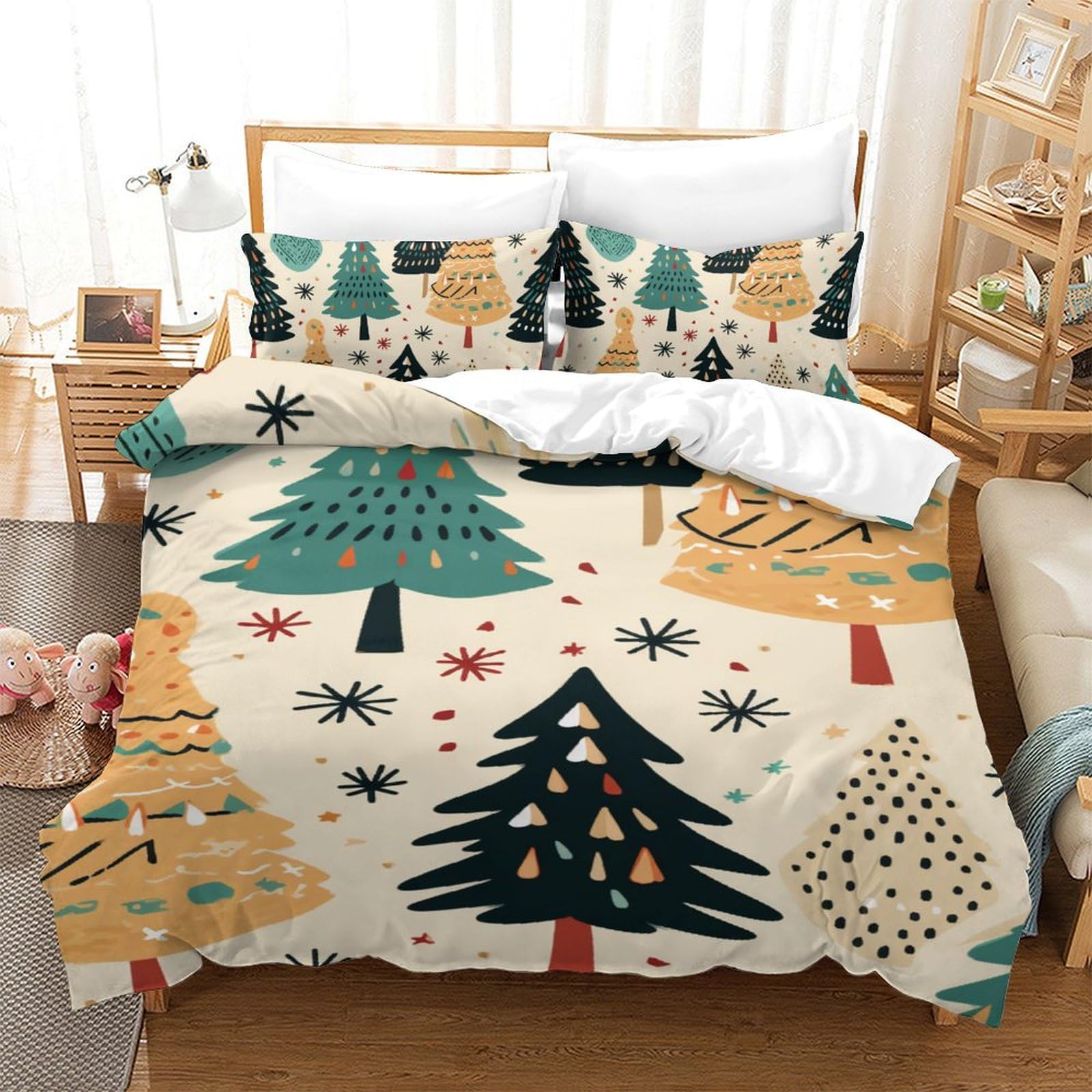 Literie Noël 3D imprimé pour chambre adolescent parure de couette lit simple 3pcs
