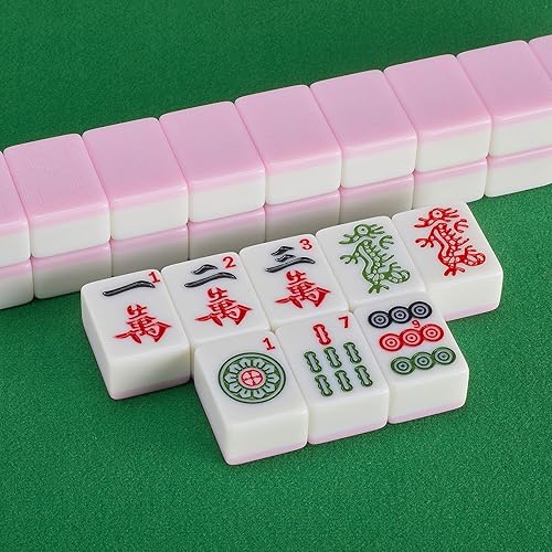 Miniatura 5 de YANMEIYA American Mahjong - Juego de 166 azulejos de mahjong rosa de primera calidad, juego grande de mahjong de 1.6 pulgadas