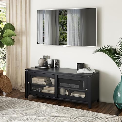 Miniatura 2 de Soporte Cosmopolitan de SIMPLIHOME de madera maciza negra de 48 pulgadas para televisores de hasta 50 pulgadas de ancho