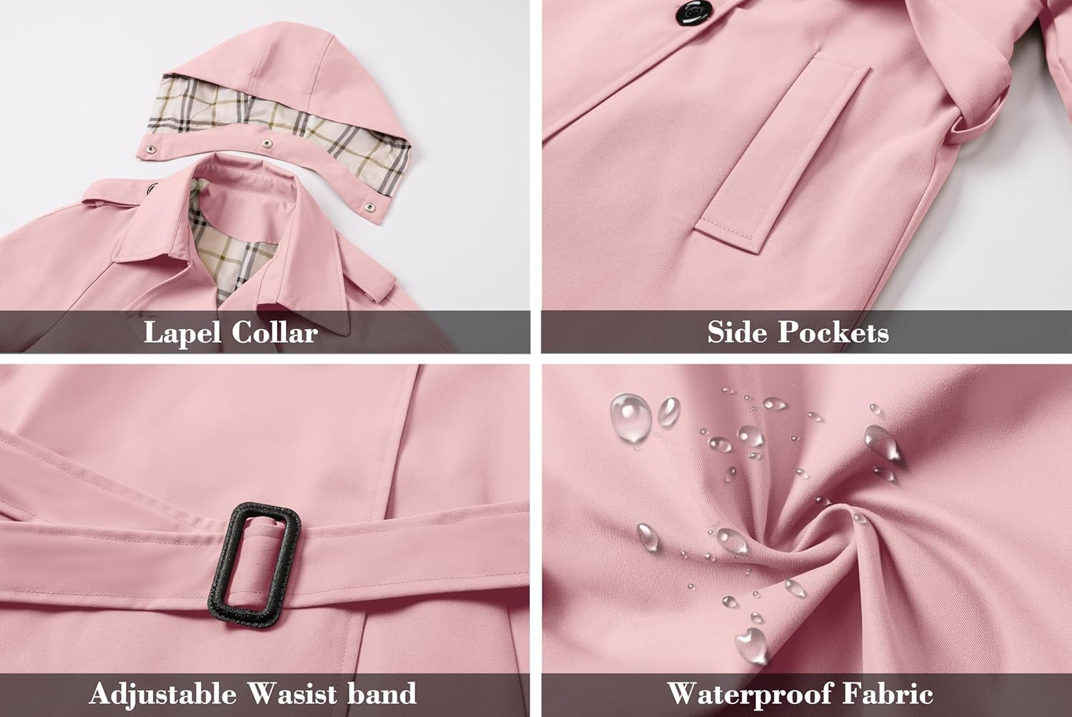 Betusline Girls & Women's Rain Jackets Waterproof Hooded Trench Coat,3 Years - Women 2XL - Image 6