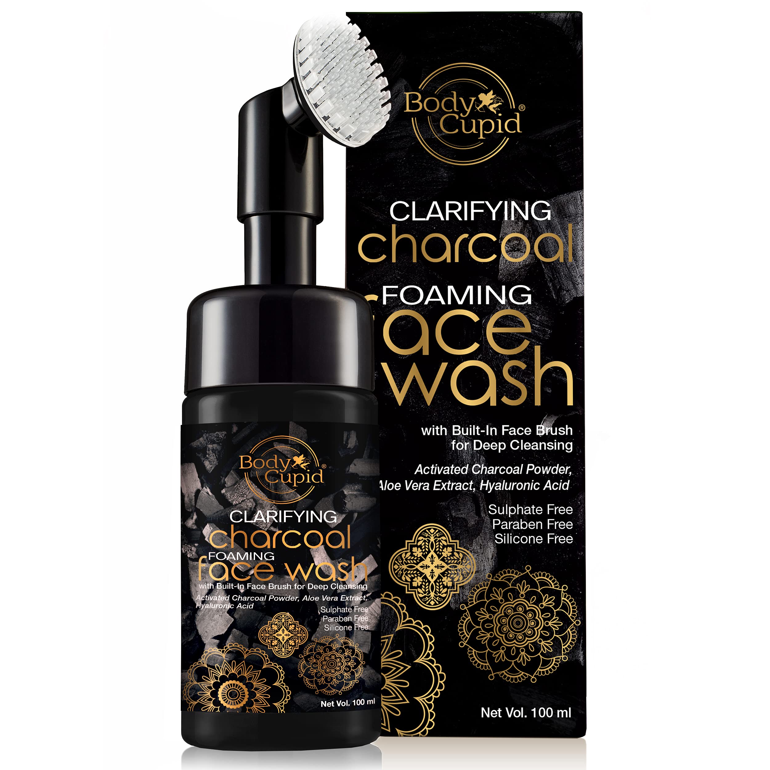 BODY CUPIDClarifying Charcoal Foaming face Wash with Built in Brush - 100 ml