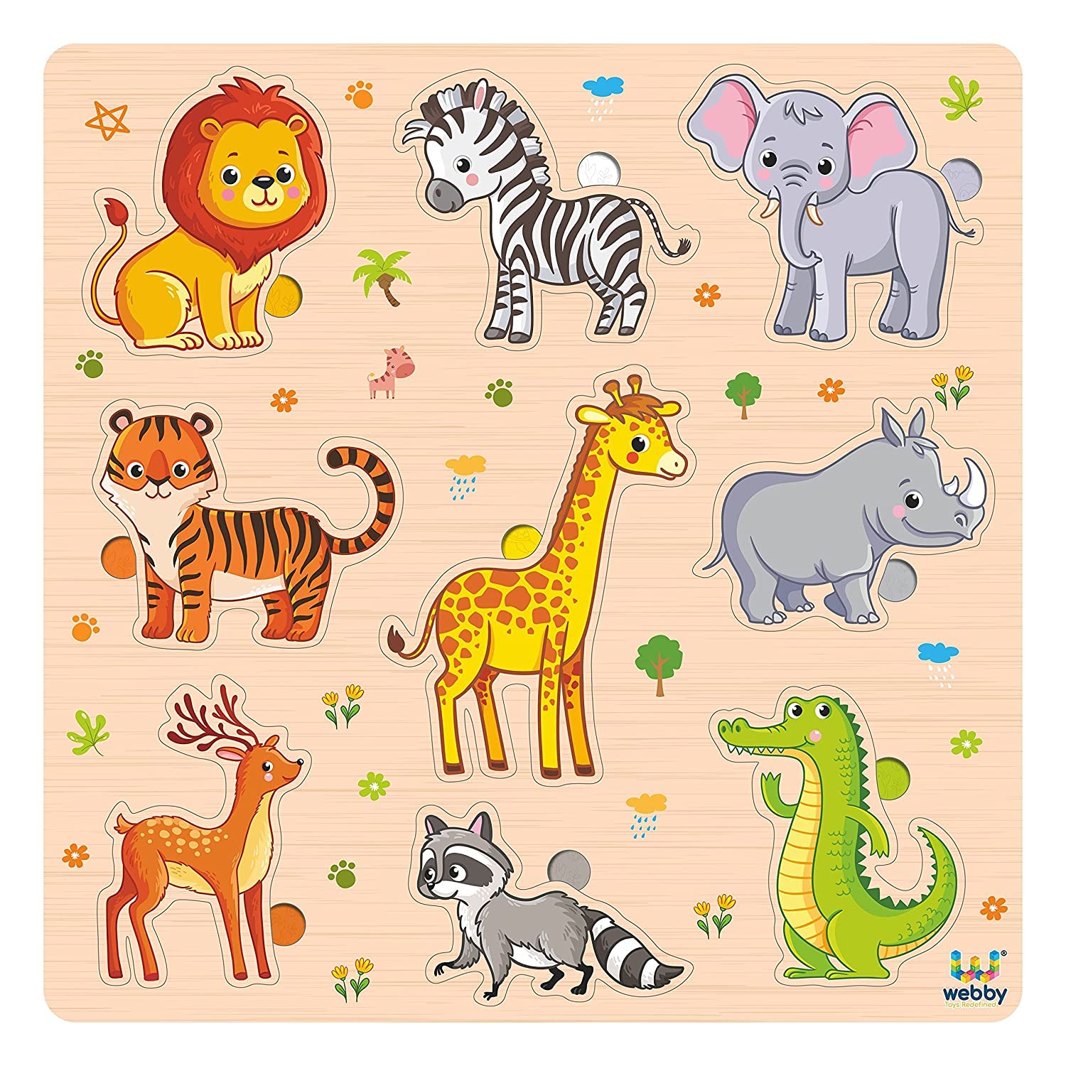 Webby Wooden Animals Montessori Educational Pre-School Puzzle Board Toy For Boys And Girls, Kid