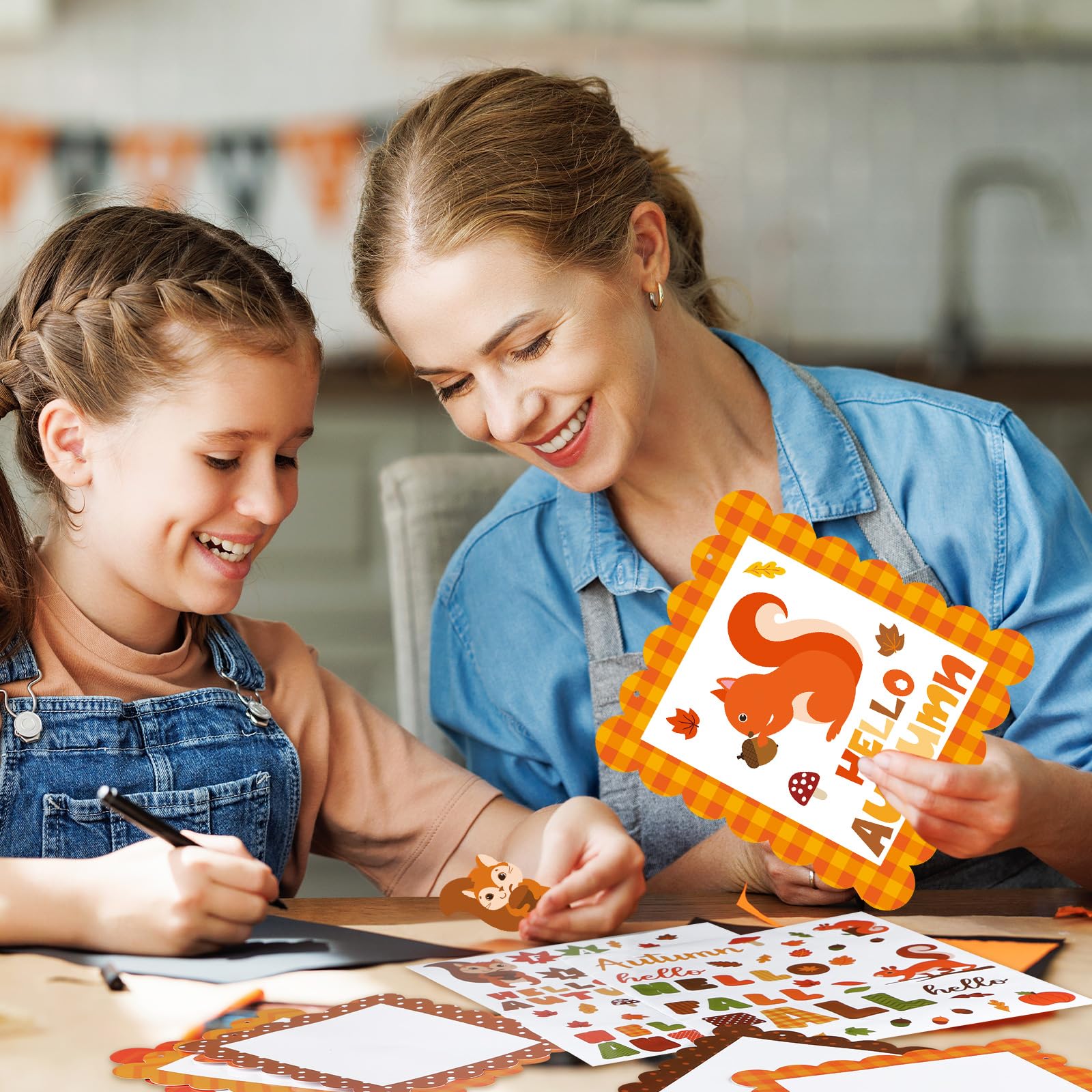 Hello Fall Sign Craft Kit - Makes 12 Fall Decor Signs With Squirrel Design - Kids Craft Activities