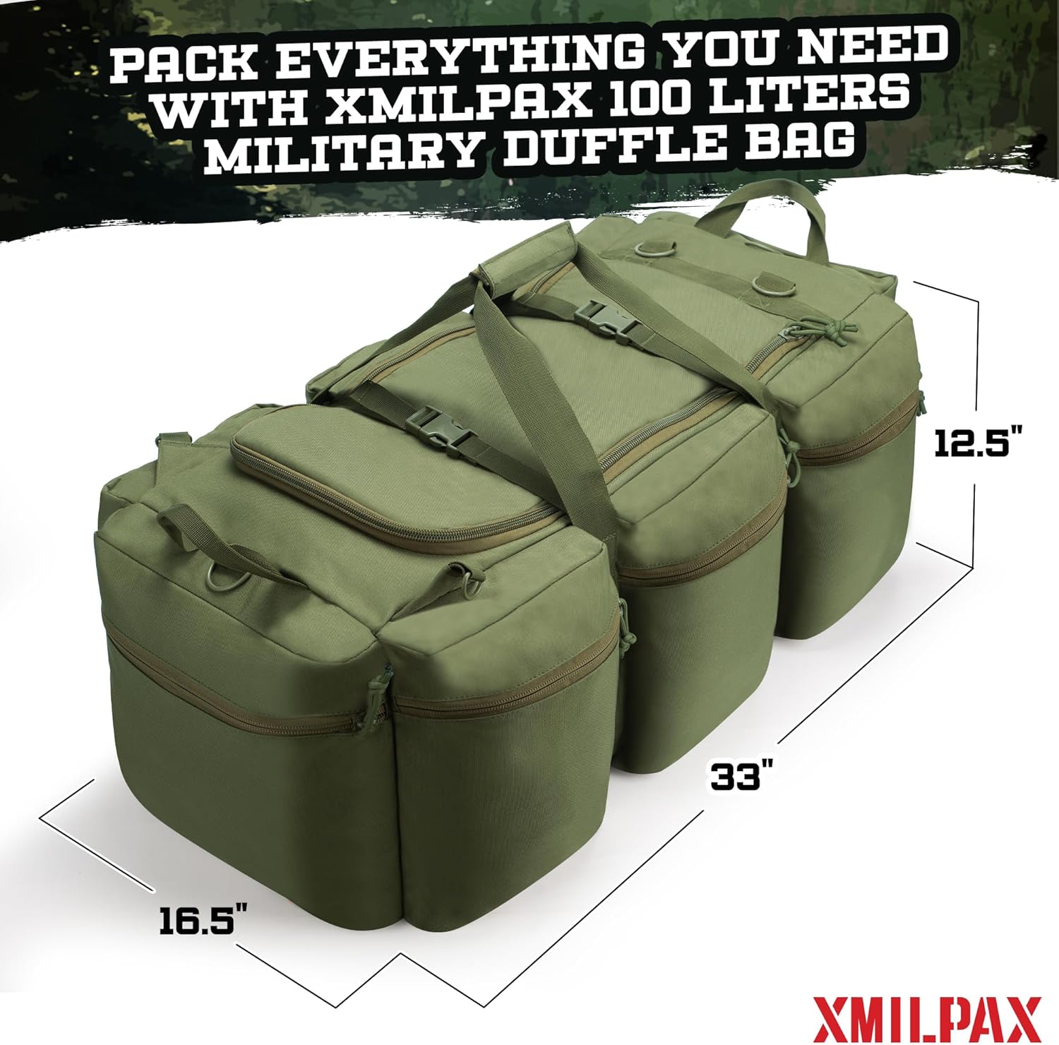 100L Large Military Duffle Bag Deployment Duffel Bag Sports Equipment Travel Luggage Bag with Detachable Backpack Straps… - Image 4