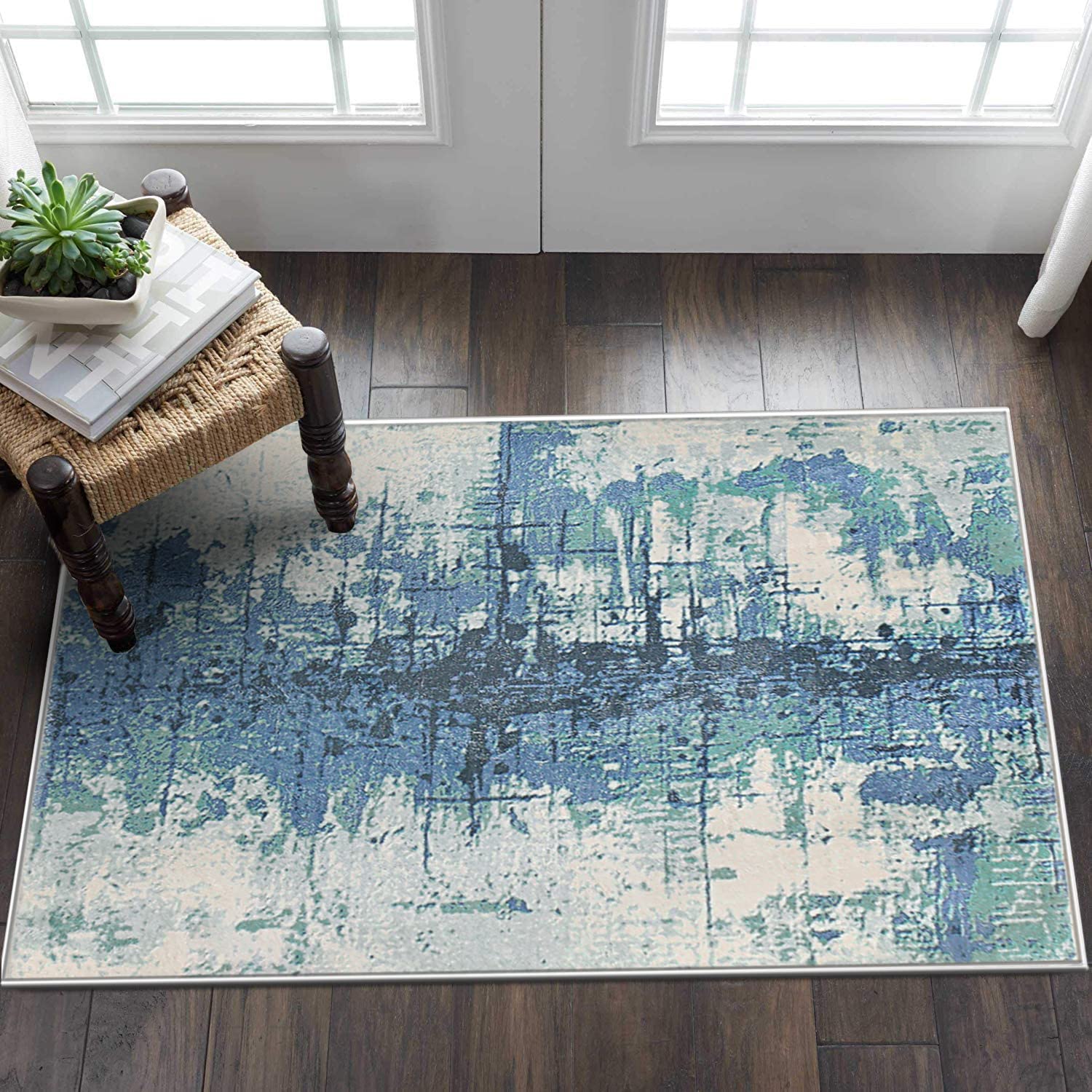 ASIinnsy Tappeto Astratto Tappeto Grigio Blu Tappeti Moderni Soggiorno Antiscivolo Morbido Tappeto Salotto Pelo Corto Tappeti Grandi per Soggiorno Camera da Letto (80 x 120 cm, Blu Inchiostro)