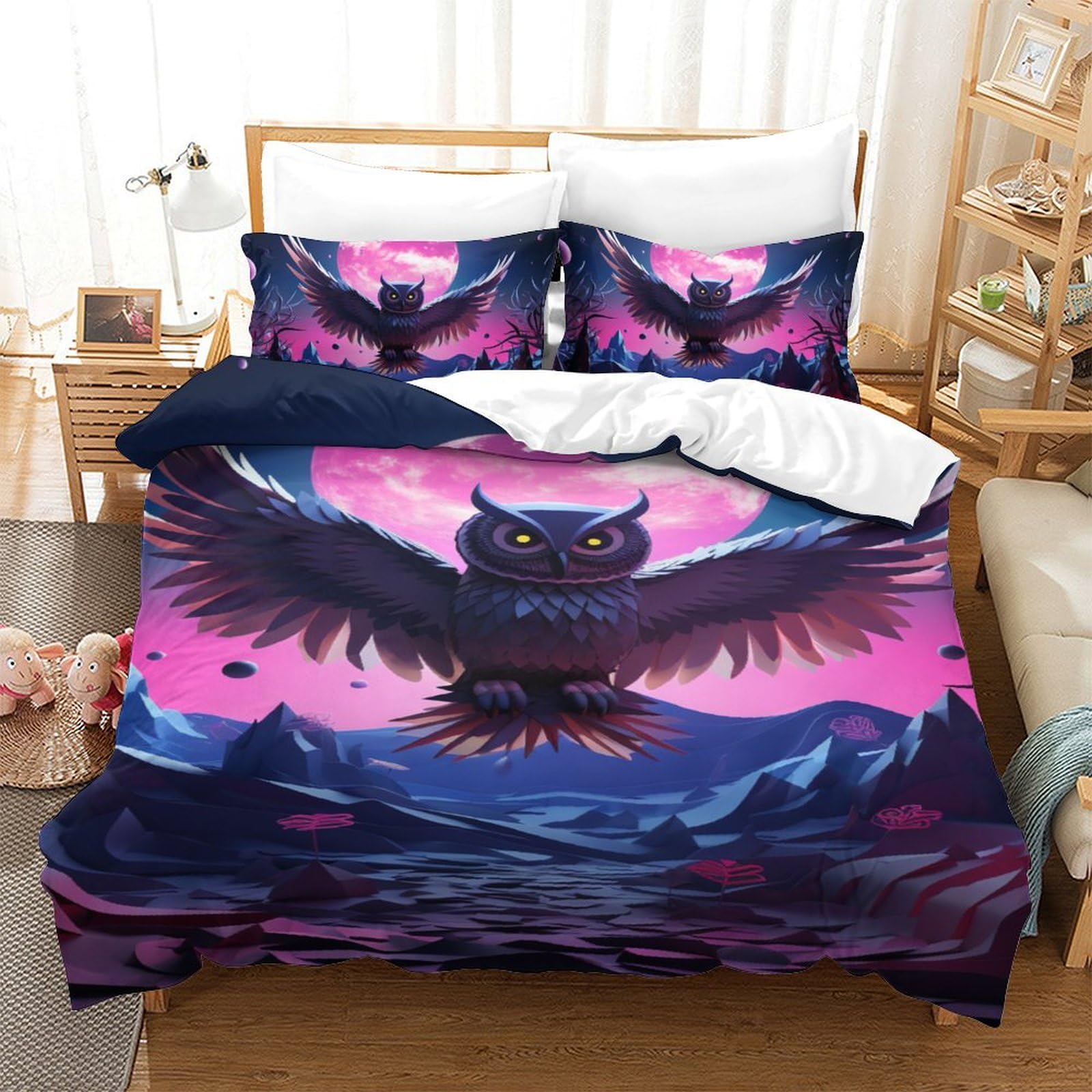 Housse de couette chouette parure de lit 3d 140x200 microfibre