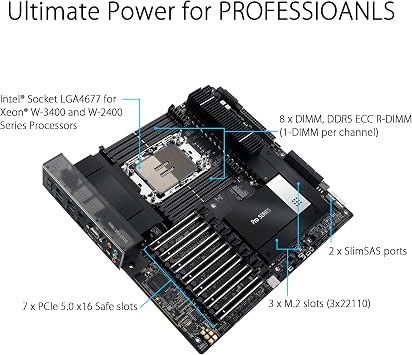 ASUS Pro WS W790 SAGE SE Intel LGA 4677 CEB Motherboard,PCIe 5.0, 7 xPCIe 5.0 x16 Slots,DDR5 R-DIMM, 2x10G BMC LAN, LAN Server-Grade Remote Management,Front and Rear USB 3.2 Gen 2x2 Type-C,ACCE