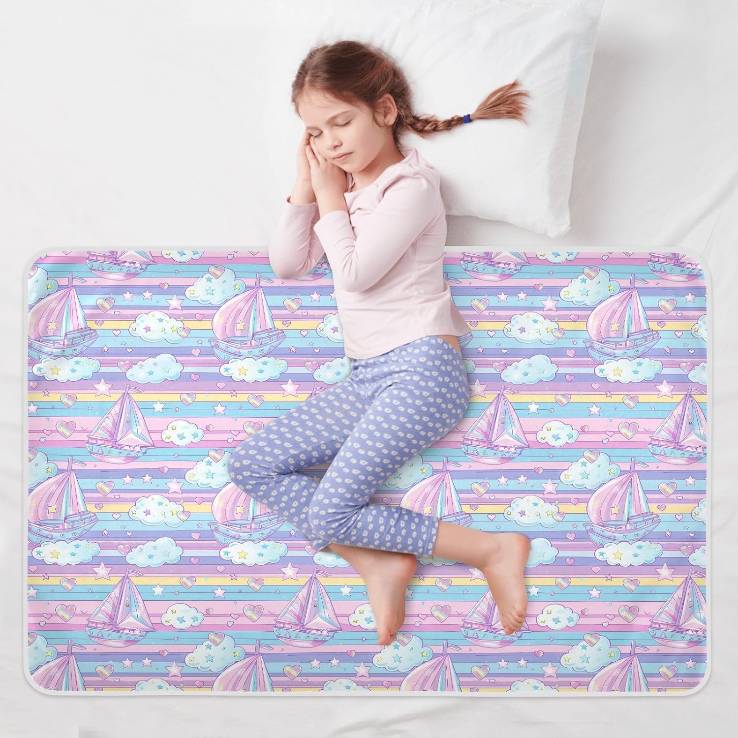 Sailboat Island Cartoon Extra Large Resuable Potty Training Pad Water Resistant Potty Training Mattress Pad Portable Incontinence Pads for Baby Toddler Children , 52" L x 34" W