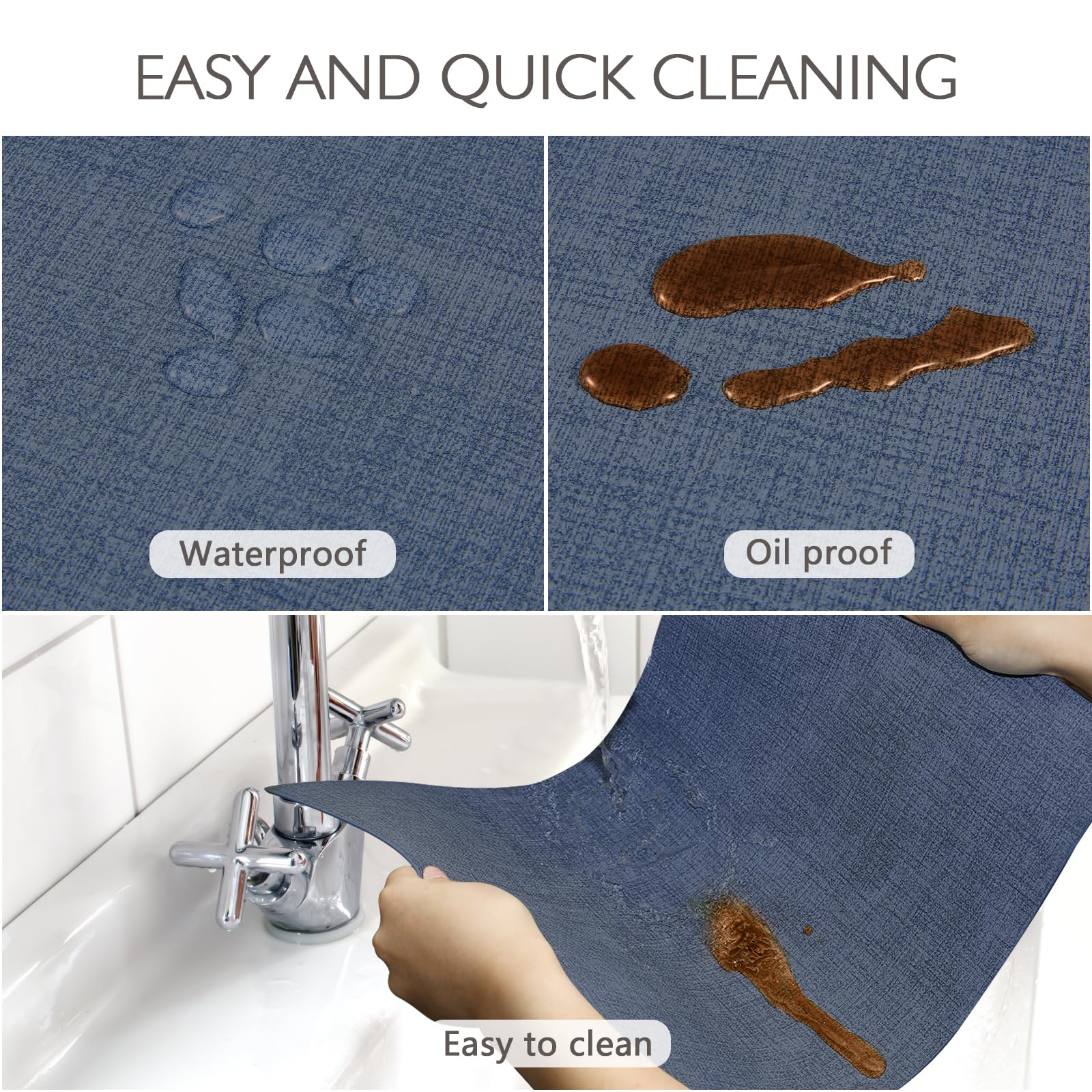 Set di 6 tovagliette in ecopelle lavabili in poliuretano per tavolo da cucina, resistenti al calore, impermeabili, facili da pulire, antiscivolo, 30 x 43 cm (blu scuro, 6 pezzi)