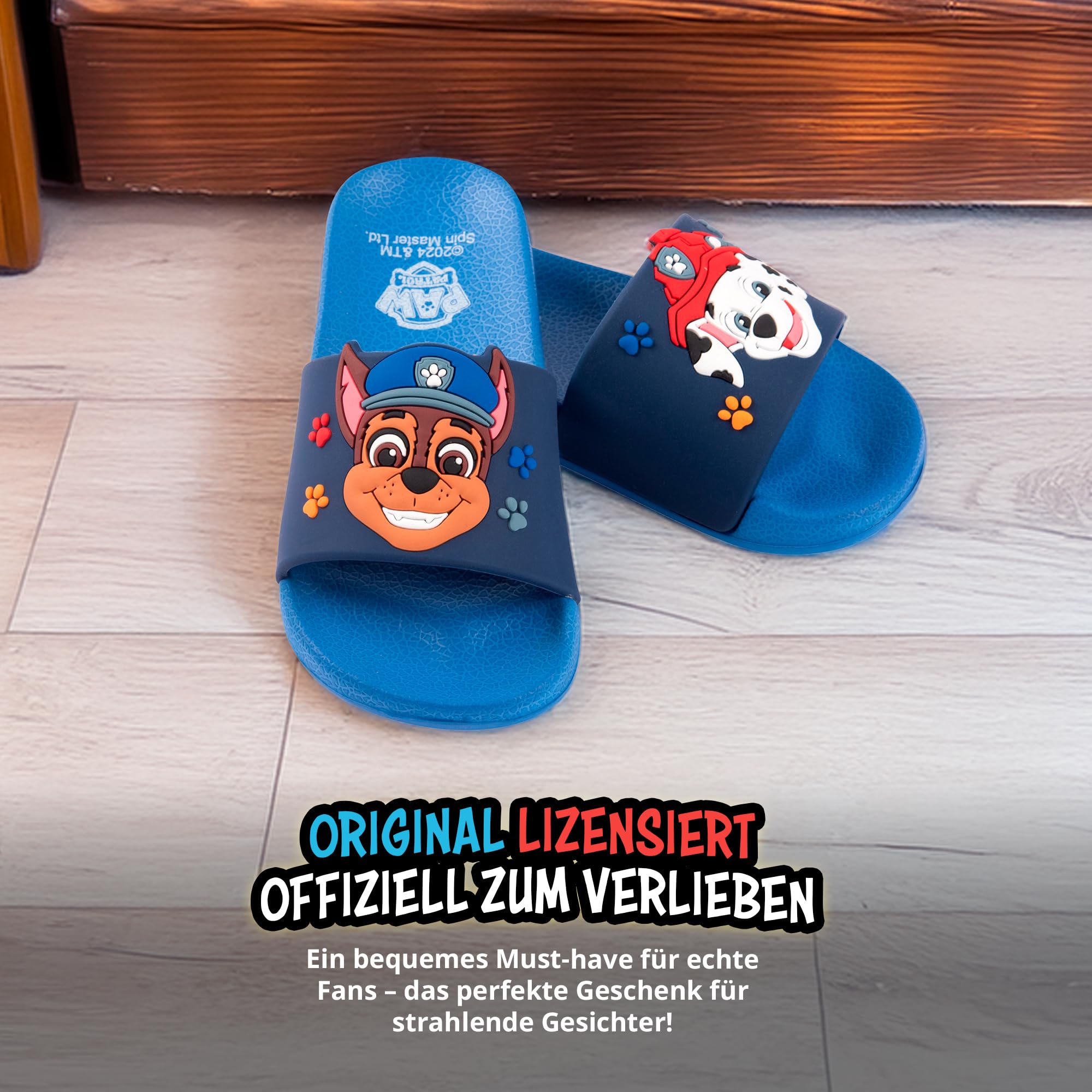 United Labels Paw Patrol Badelatschen für Jungen, Blau, Kinder Badeschlappen rutschfest, Schlappen mit Marshall und Chase, Badesandalen