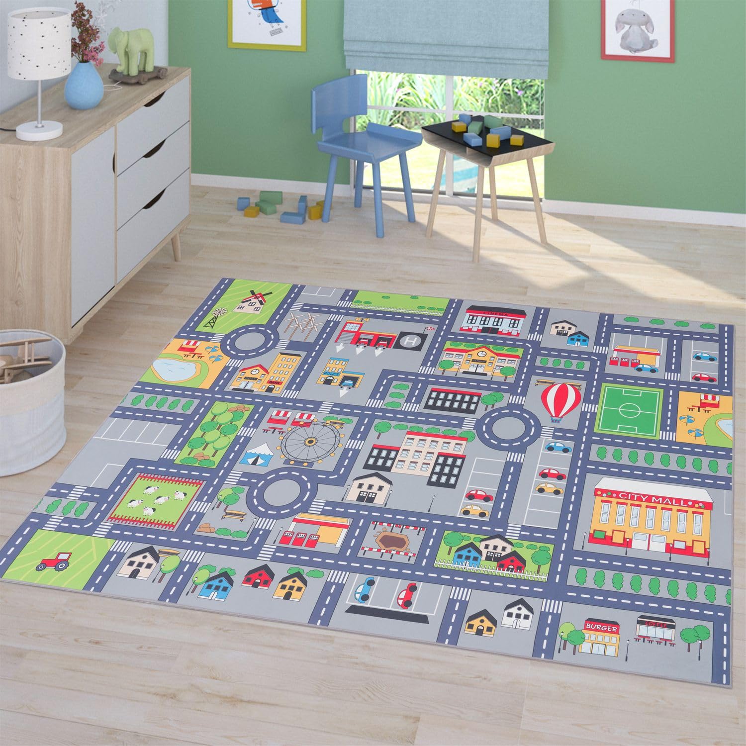 TT Home Kinderzimmerteppich Teppich Junge Mädchen Kinderteppich Baby rutschfest Straße, Farbe: Grau 3, Größe:140x200 cm