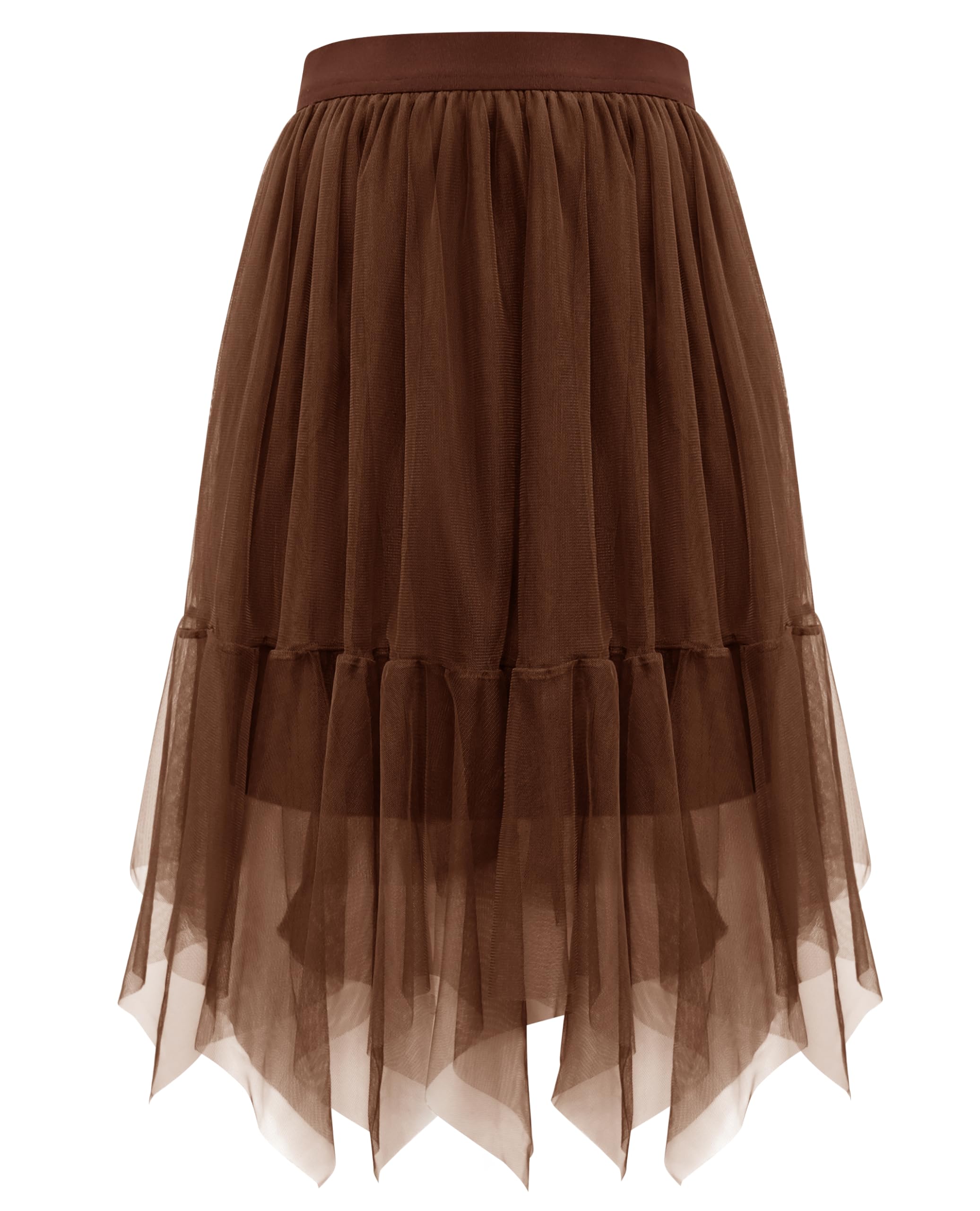 Wikoan Women's Tulle Skirt High Waist Layered Mesh Tulle Tutu A-line Party Midi Skirt,Dark Brown,S/M