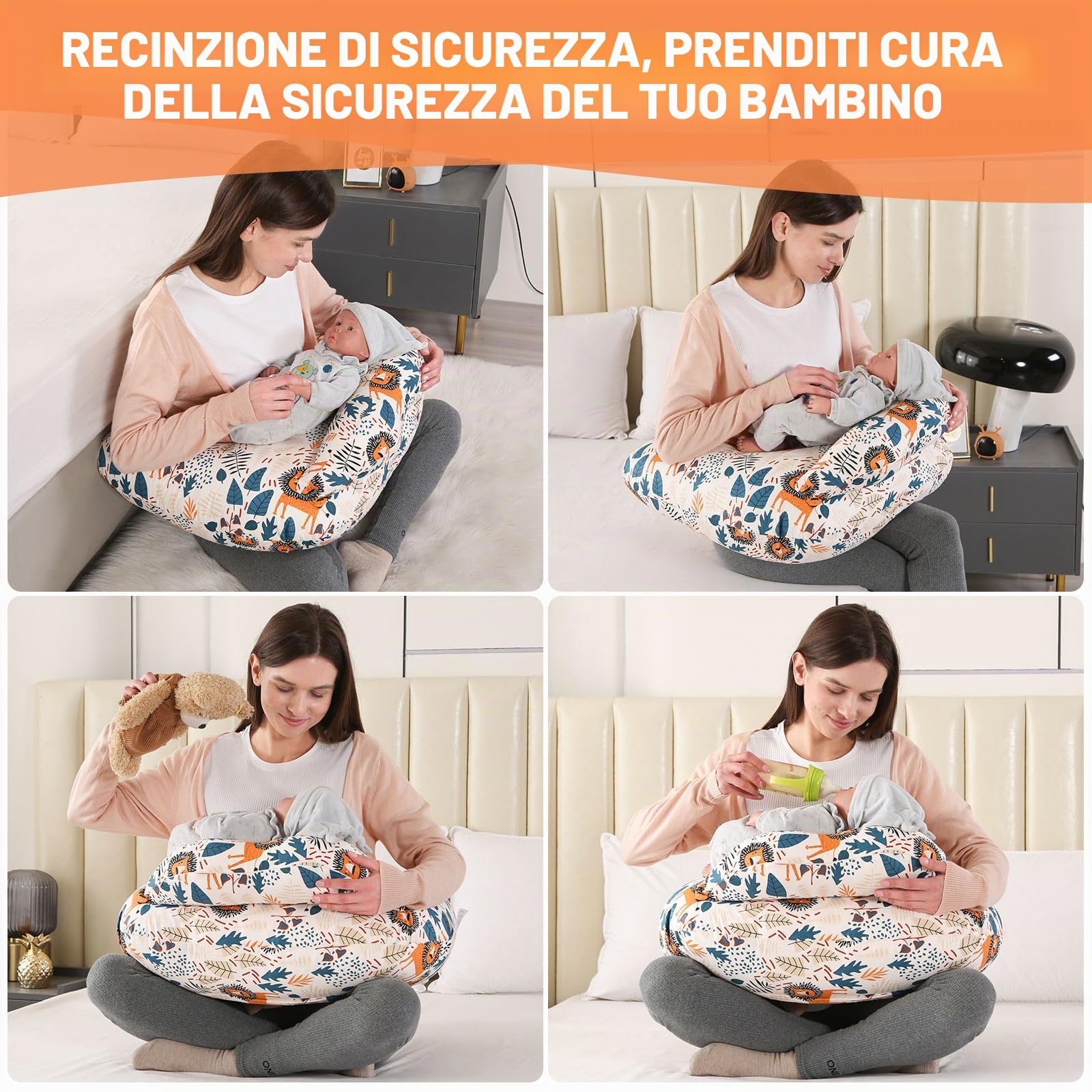 Cuscino Per Allattamento: Cuscino Per L'Alimentazione Del Neonato In Cotone 100% Cuscino Multifunzionale Per La Gravidanza Per La Mamma Cuscino Per Allattamento Per La Maternità (Leone Cartoon)